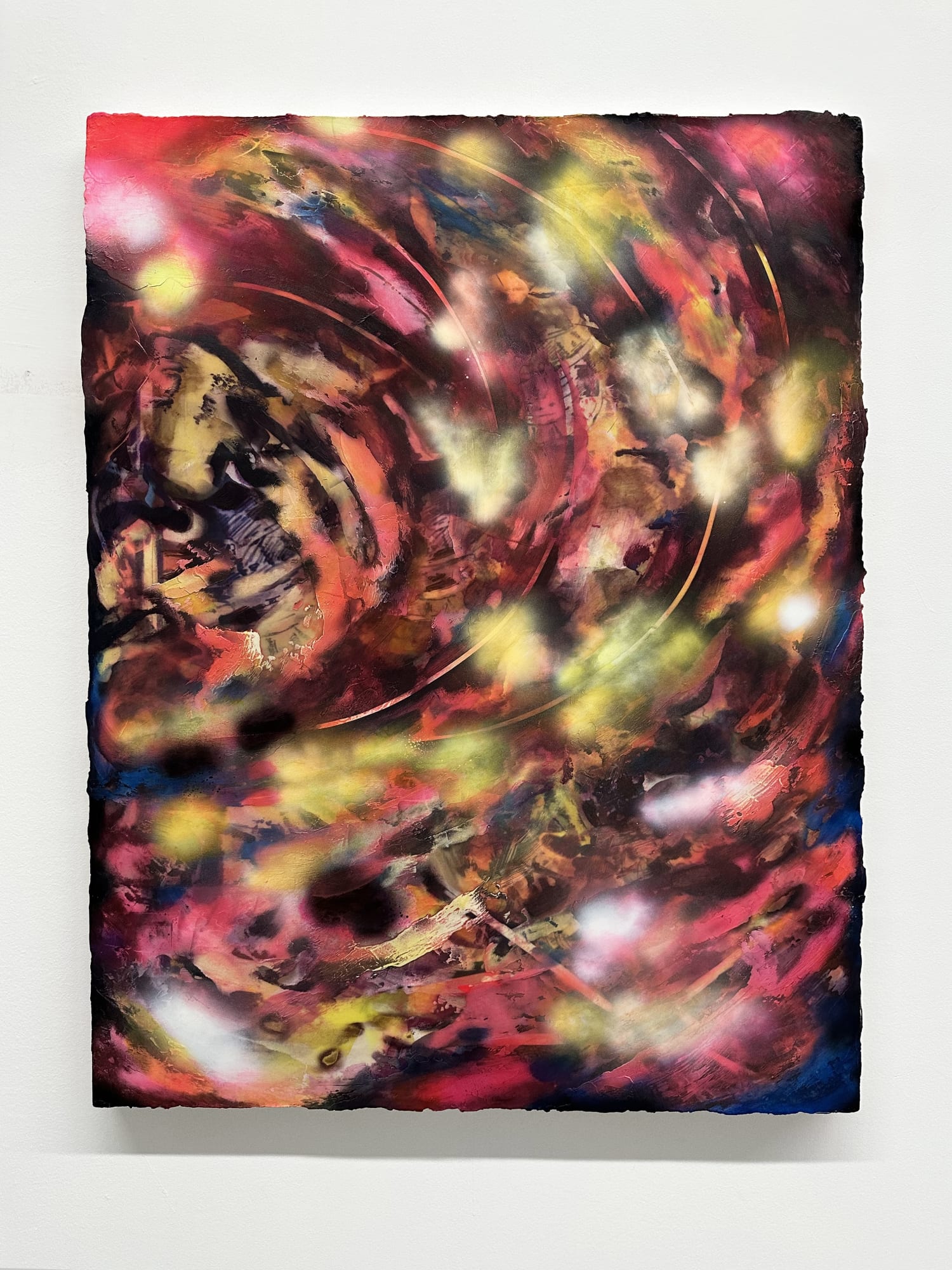 abstract painting featuring printed images and painted images