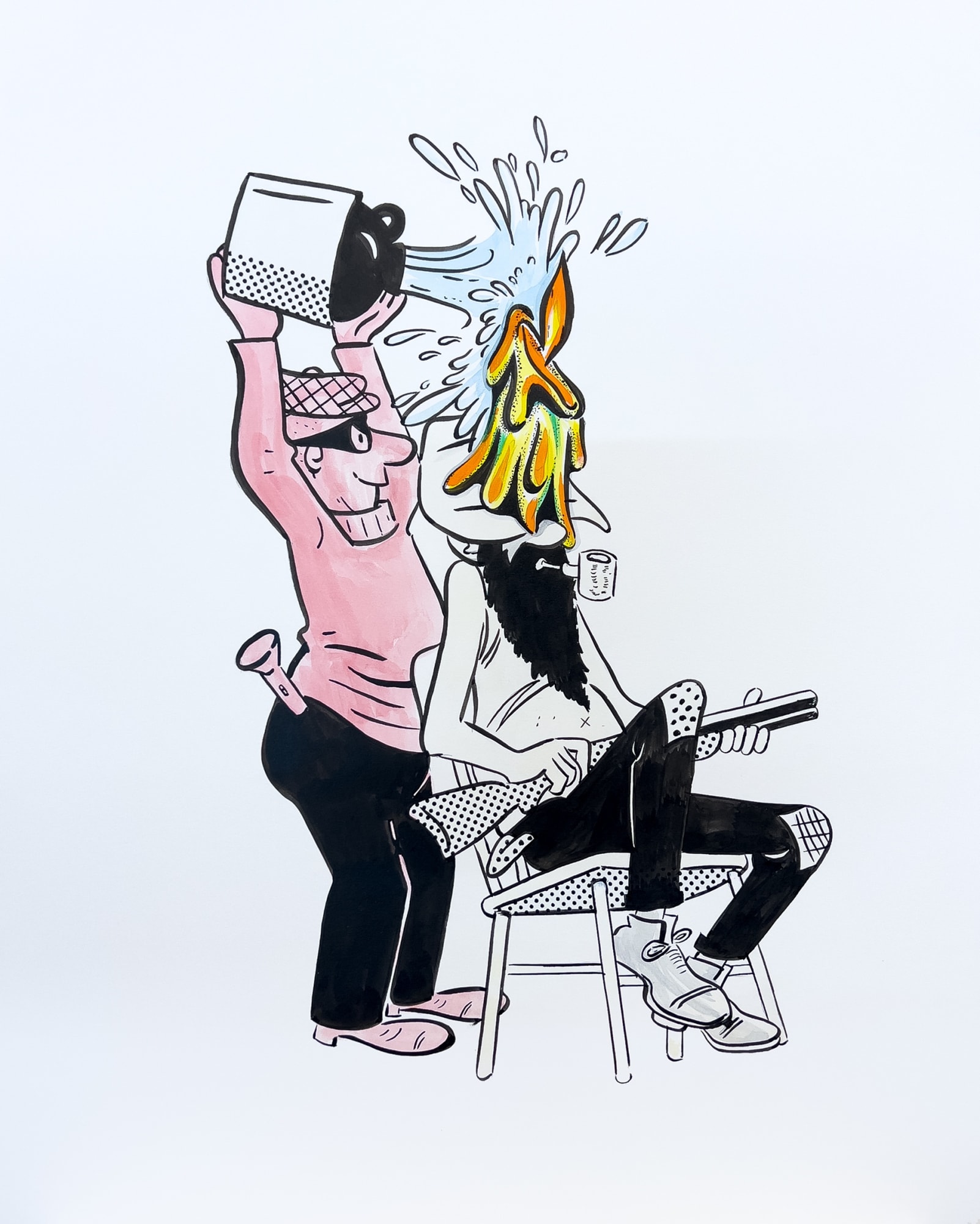 man throwing water on head and candle
