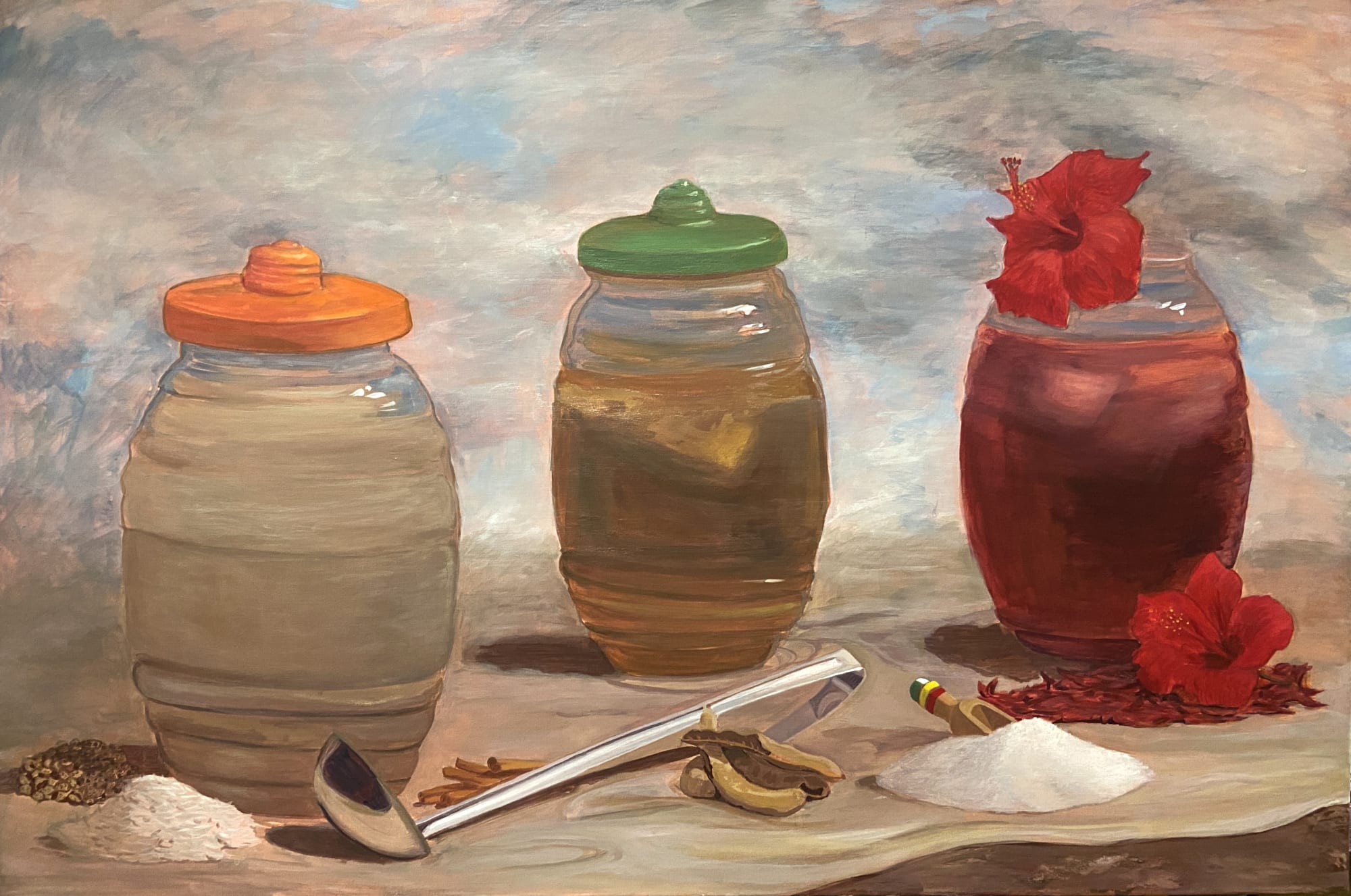 3 jars of various food