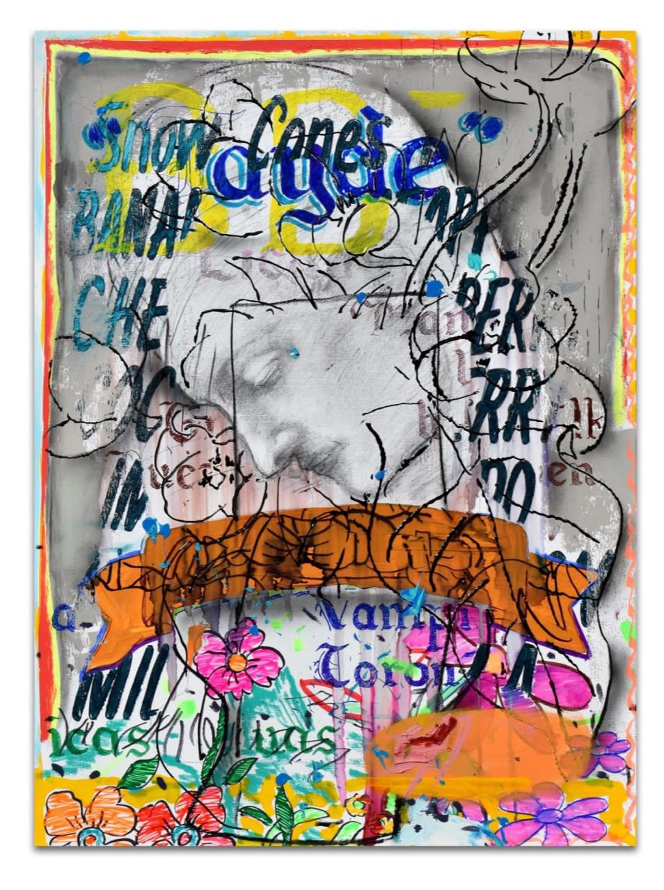 surreal image of figure drawn on canvas