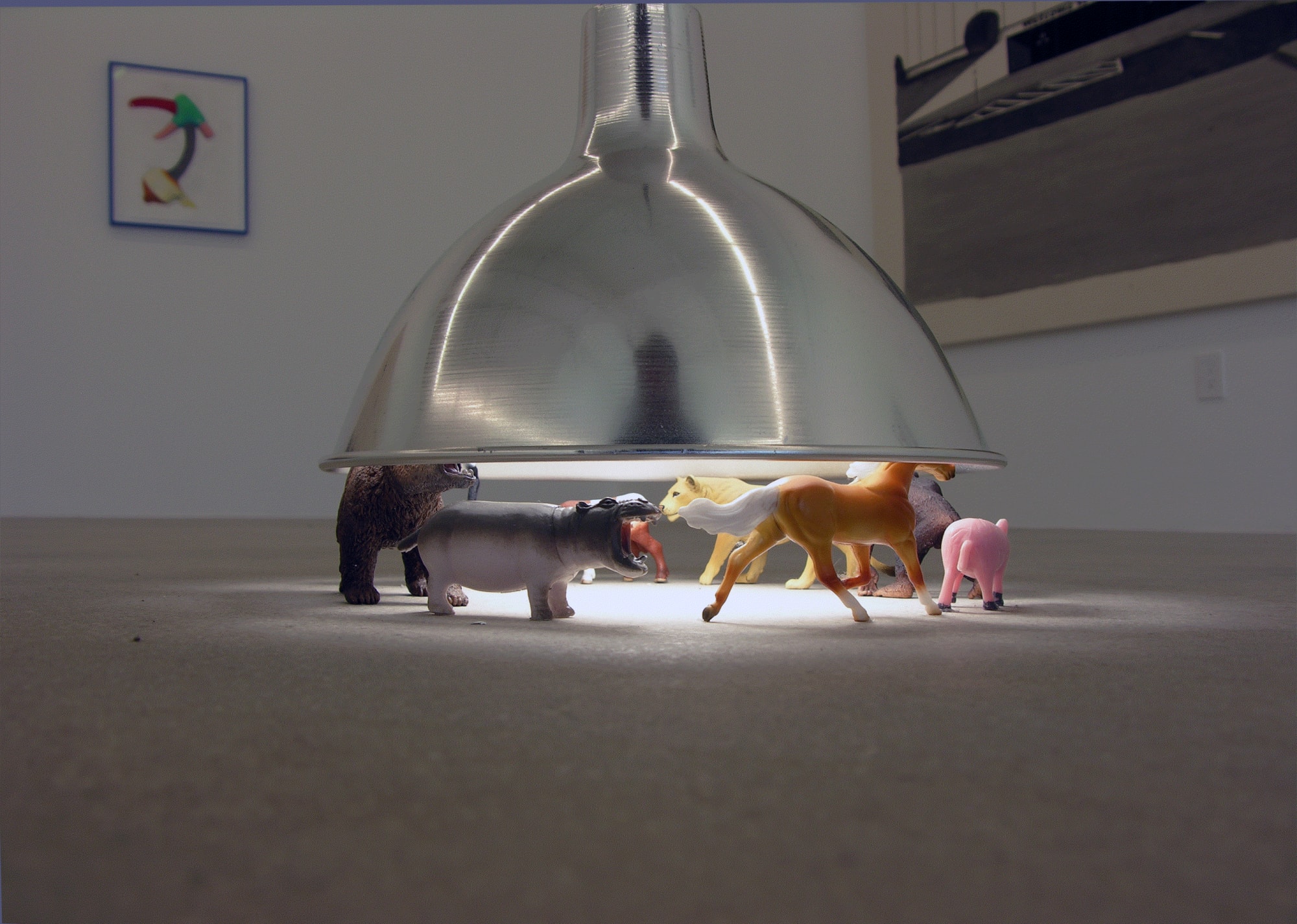 Installation view of Murmur, detail view of a lamp sculpture titled Withershins