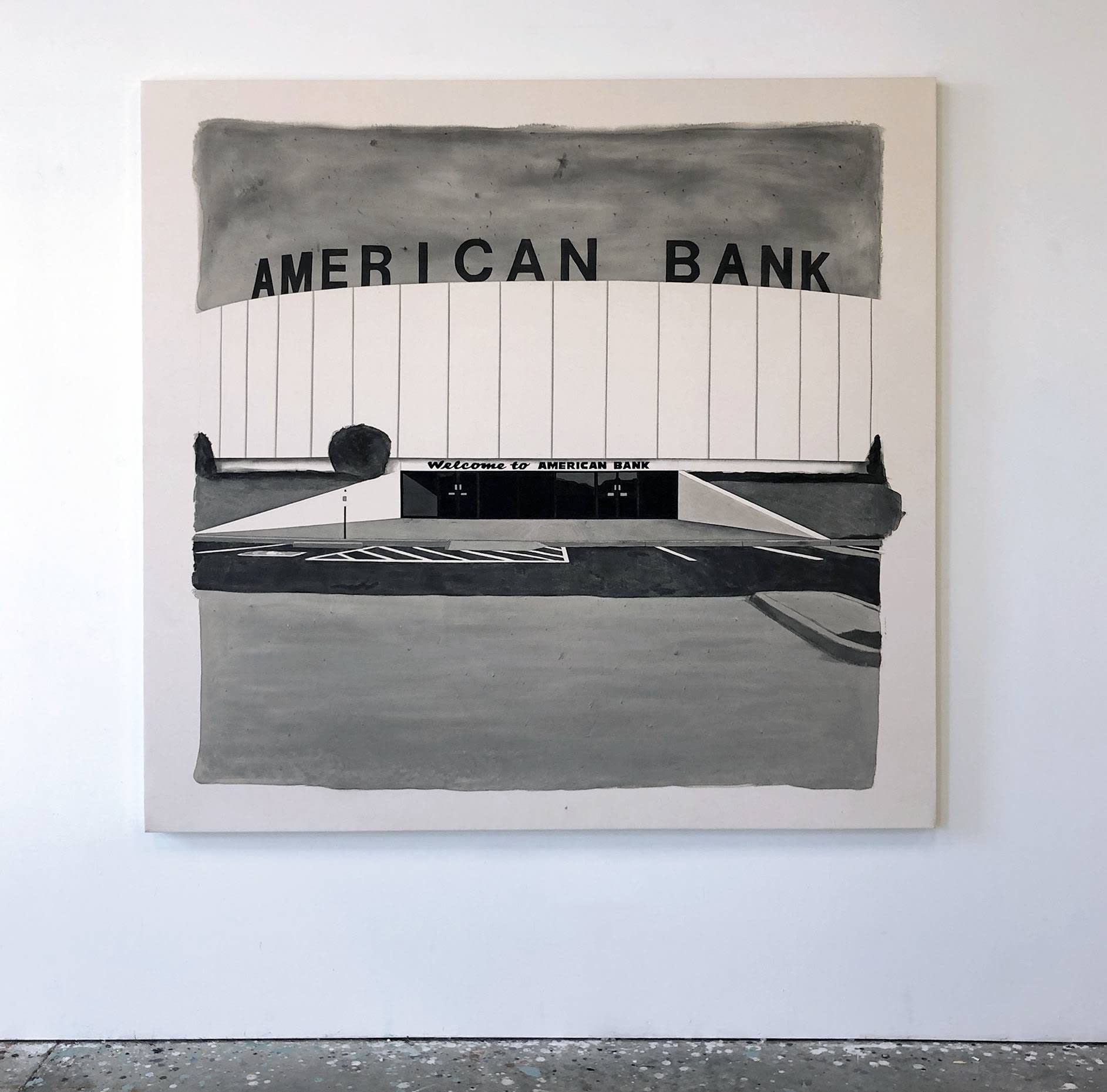 William Burton Binnie American Bank, 2020 Black gesso on canvas 74 x 77 inches