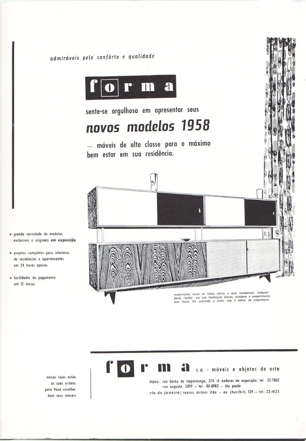Forma's advertisement for Habitat magazine announcing projects on demand, 1958.
