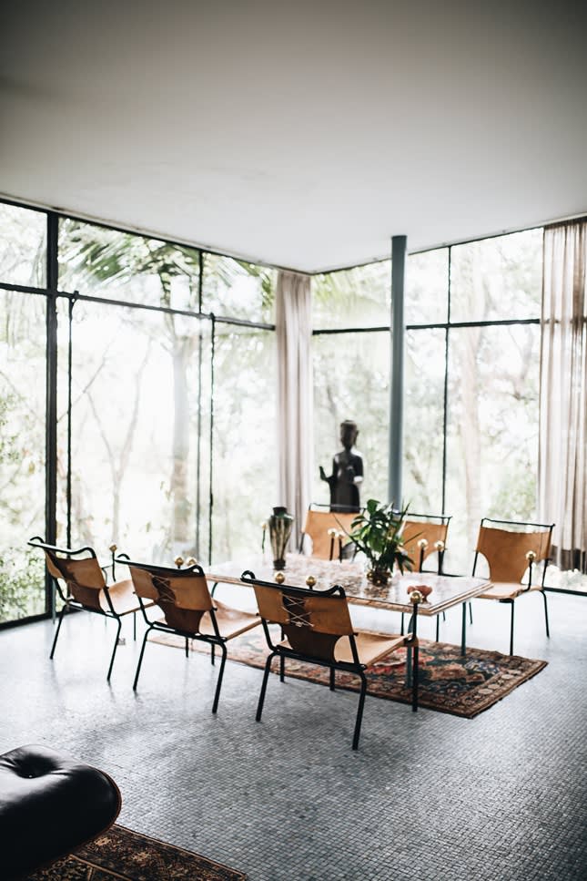 The Glass House, furnished with pieces designed by Lina Bo Bardi. Photo: Jules Villbrandt, 2019