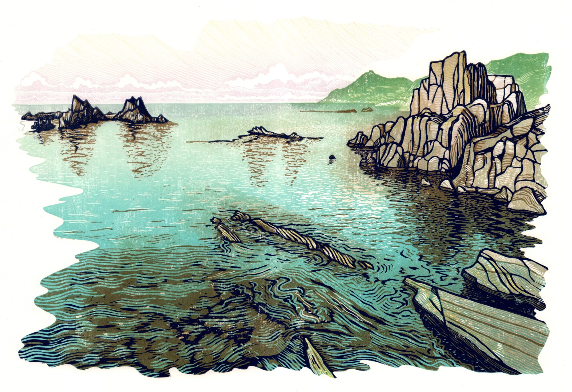 On the Horizon by Robin MacKenzie Linocut