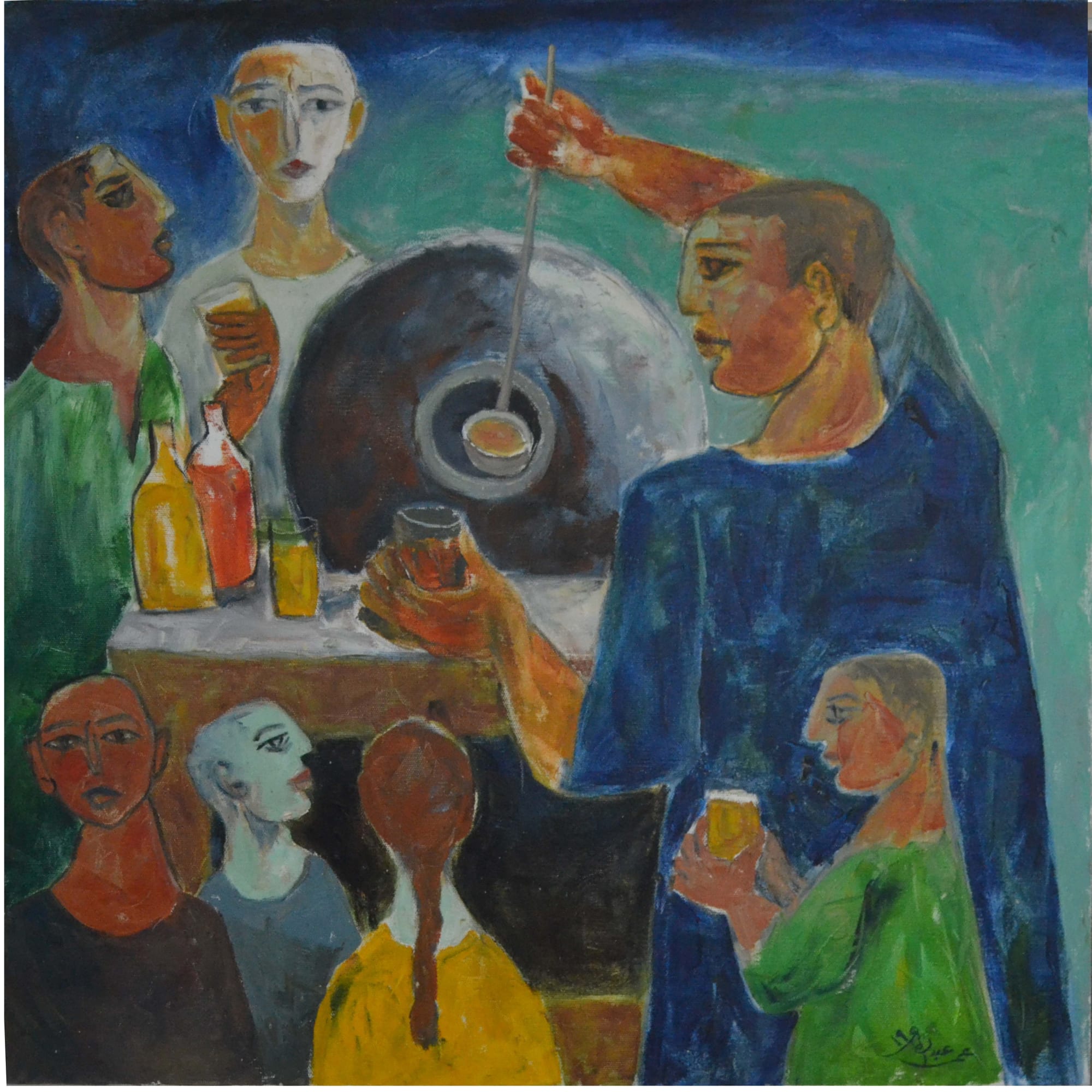 Omar Abdel Zaher Hummus Merchant, 2019 oil on canvas 90 x 90cm, signed & dated