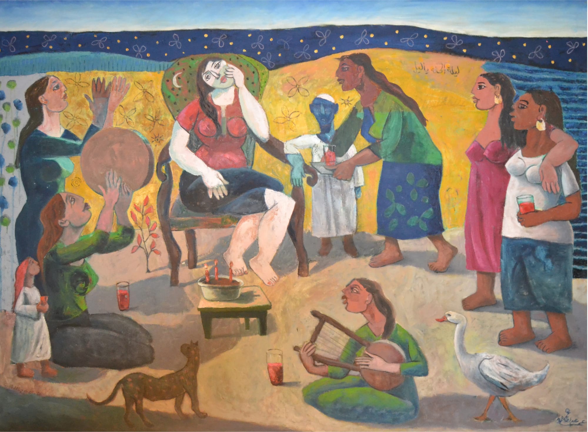Omar Abdel Zaher Folkloric Musicians, 2020 oil on canvas 150 x 220cm, signed & dated