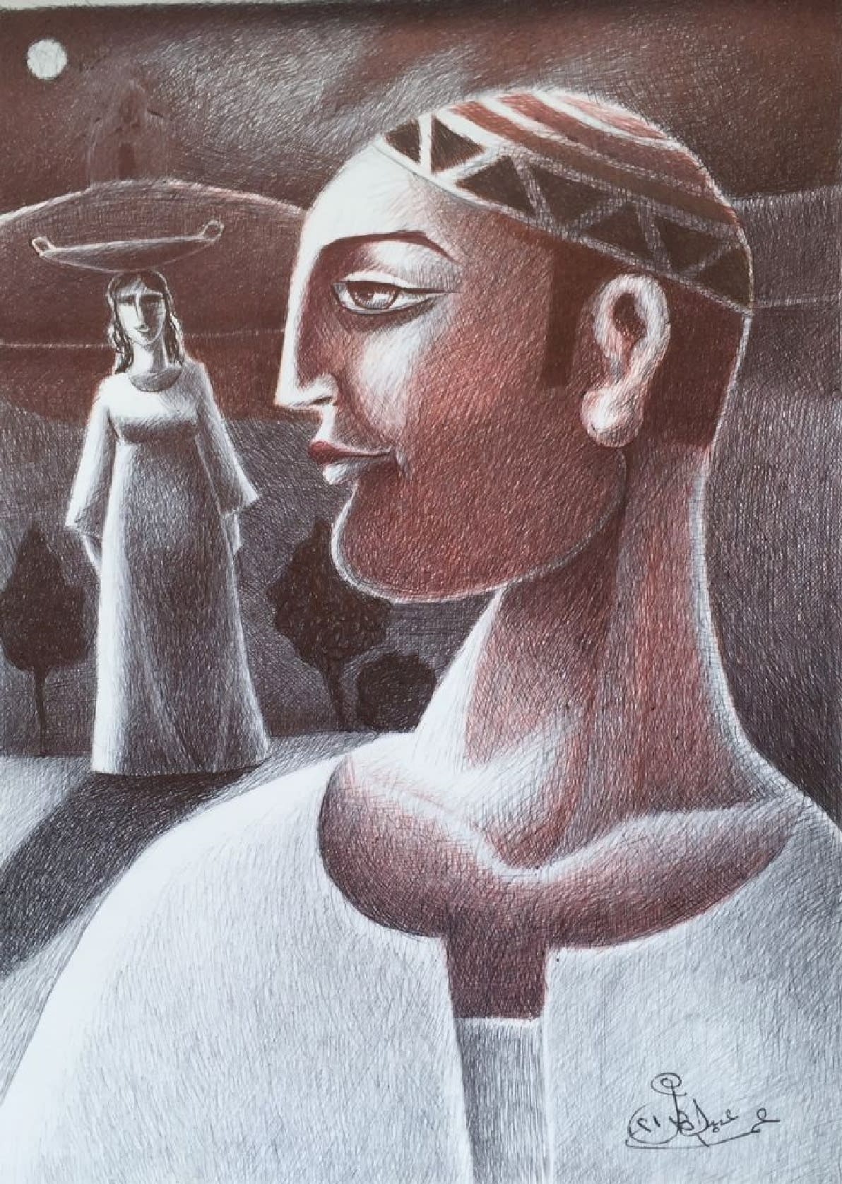 Omar Abdel Zaher Profile of El Omda, 2021 colored pencil on paper 35 x 25cm, signed & dated