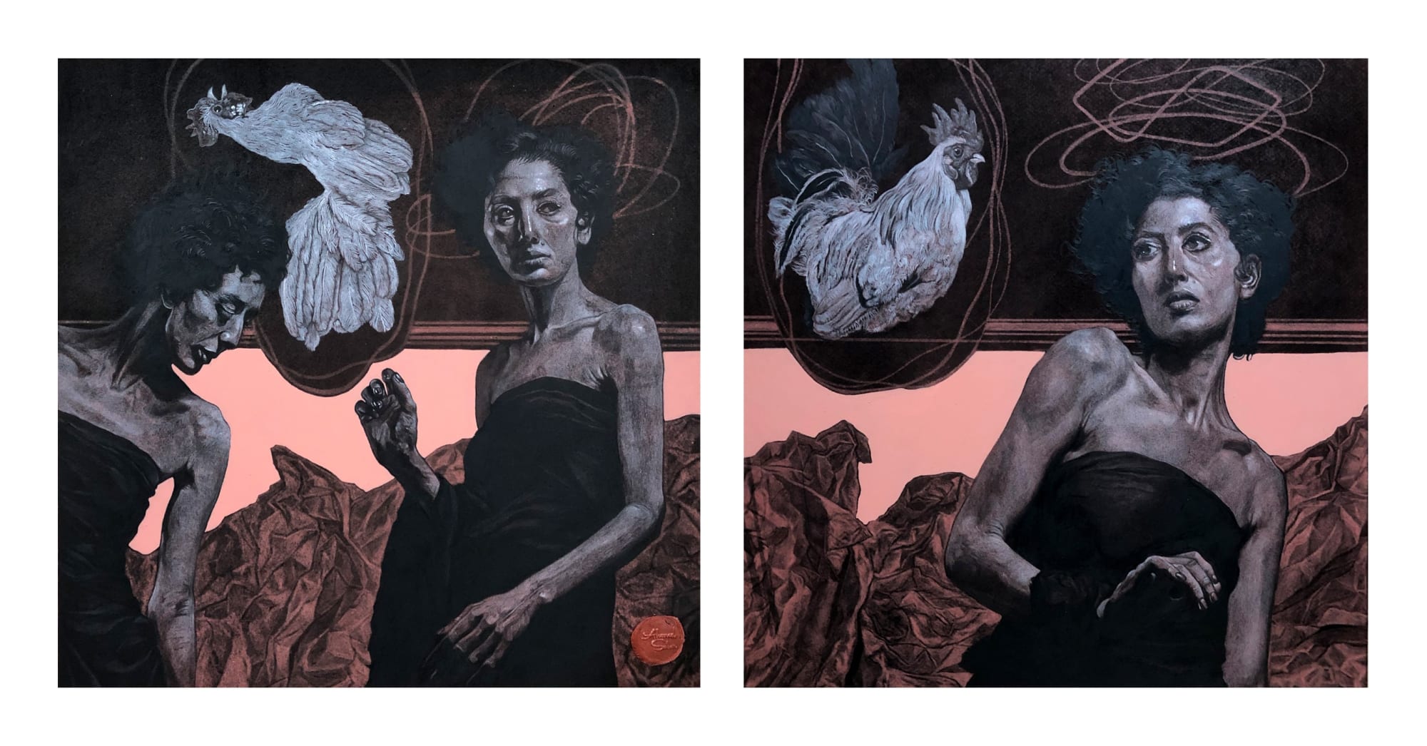 Ahmed Saber Fear, 2021 coloured pencil & acrylic on paper 38x38cm (each), signed & dated