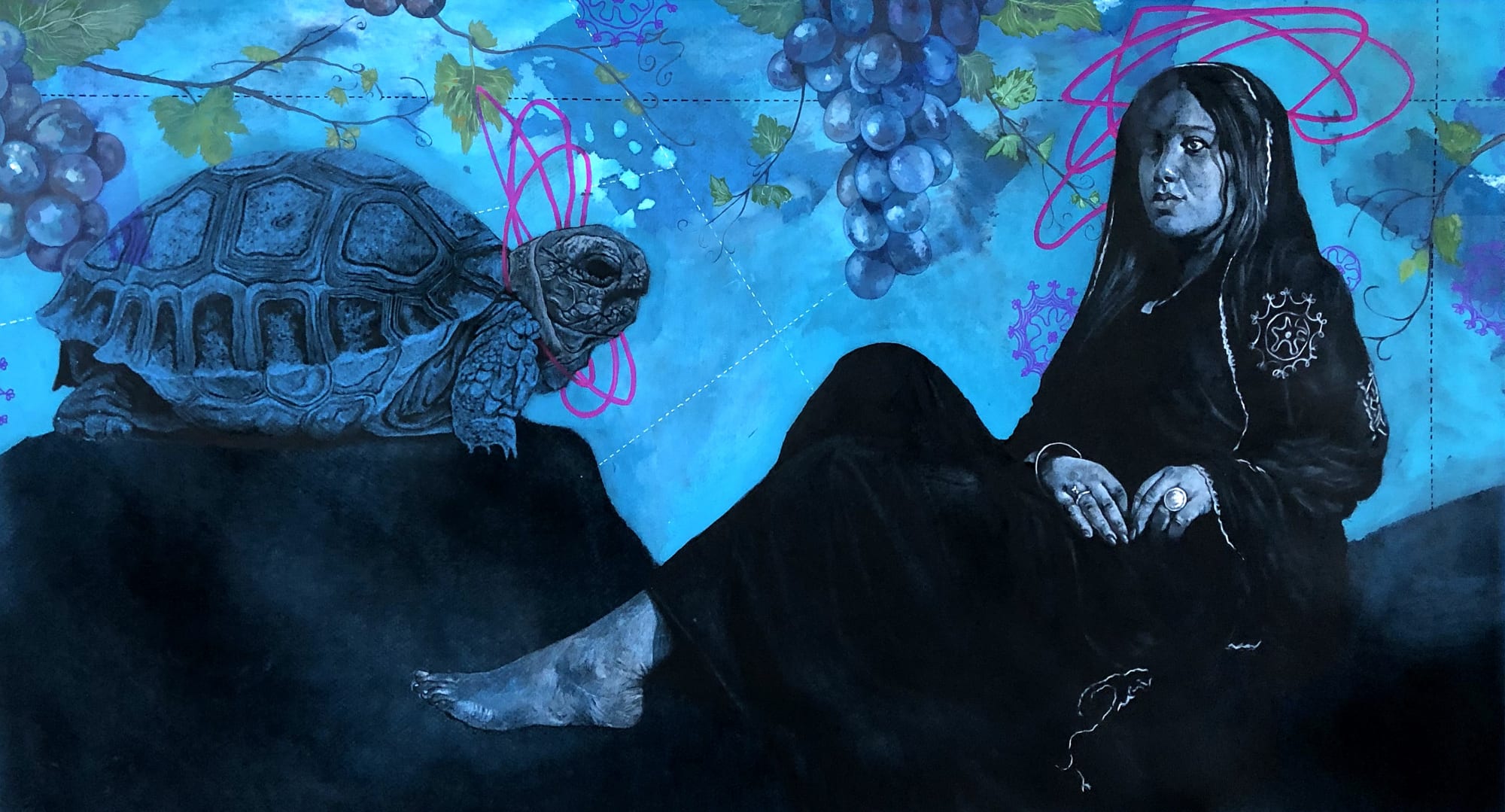 Ahmed Saber Asceticism, 2021 coloured pencil & acrylic on paper 40 x 75cm, signed & dated