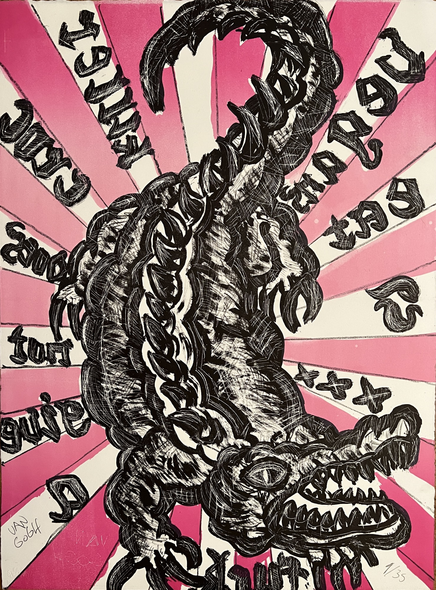 Pink Croc Orginal Lithograph Printed in two print runs Materials: BFK Rives Paper 240 gr Size: 65 cm x 49 cm / 25 5/8 x 19 1/4 in Edition: 1 - 35 Year: 2022 € 450,00 incl. VAT / excl. shipping Order here: https://therealvangogh.shop/products/pink-croc
