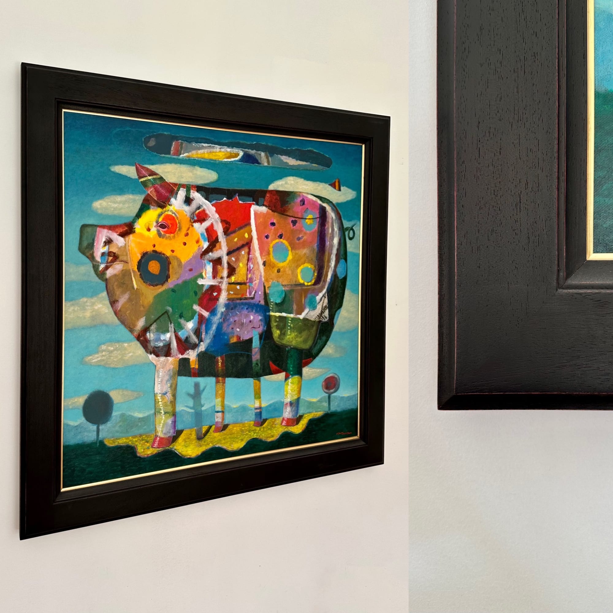 GESSOED WOOD, BLACK OVER RED, GOLD SLIP