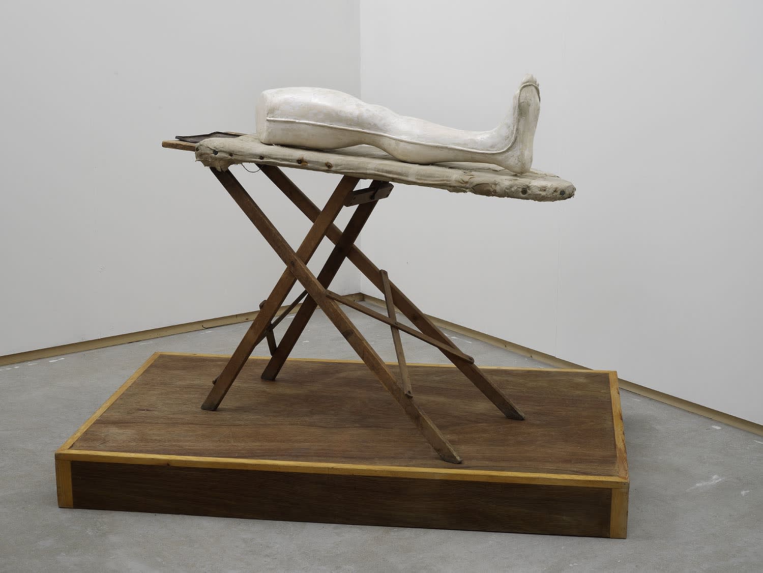 Stuart Brisley, Louise Bourgeois' Leg, 2002, Performance object, Plaster, ironing board, wood, 119 x 154 x 98 cm, 46 7/8 x 60 5/8 x 38 5/8 in