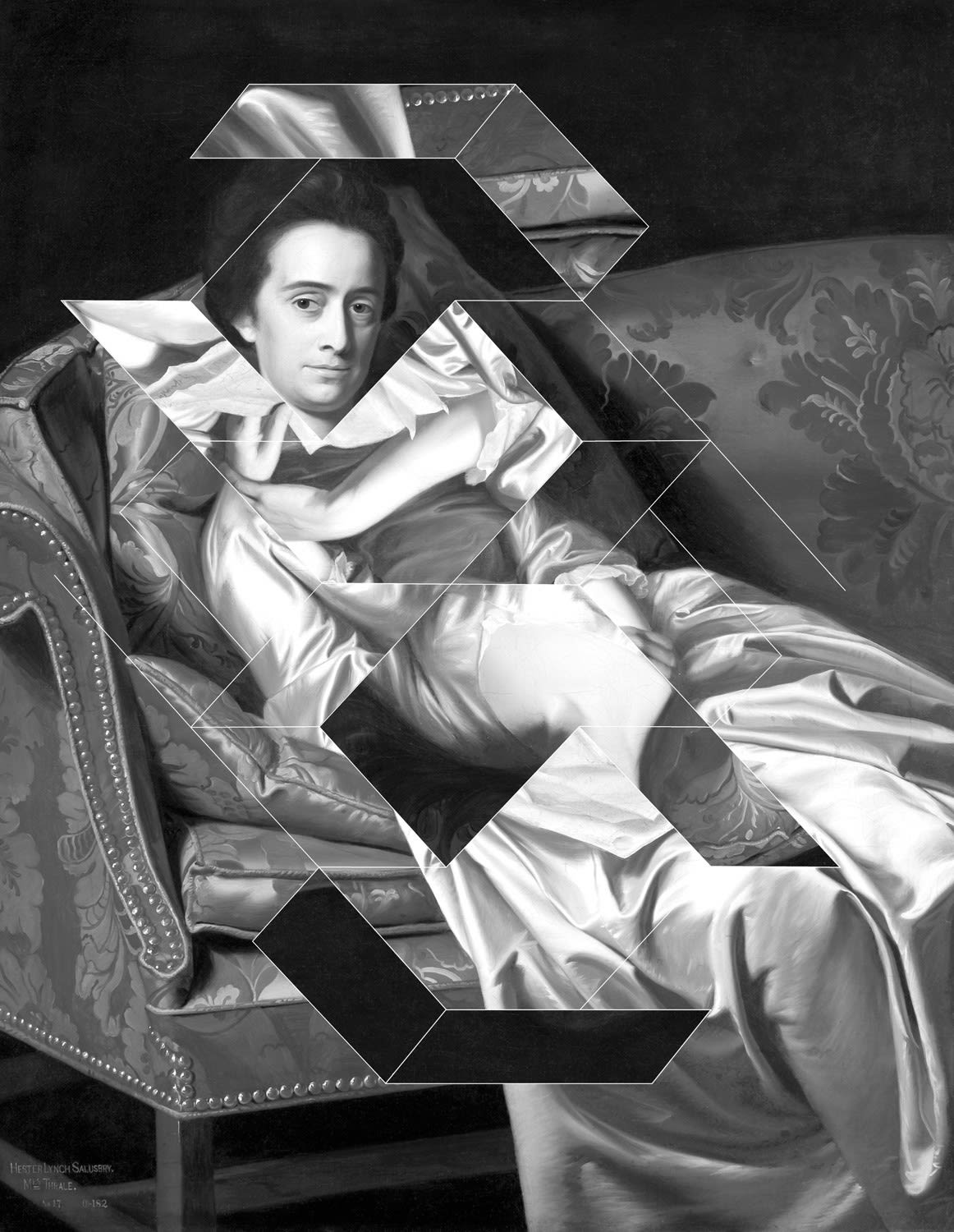 Andrea Geyer, Constellations (Hester Thrale after John Singleton Copley), 2018, Hand-cut archival print on rag paper, 98.7 x 76.8 cm, 38 7/8 x 30 1/4 in, Framed: 101.2 x 79.3 cm, 39 7/8 x 31 1/4 in