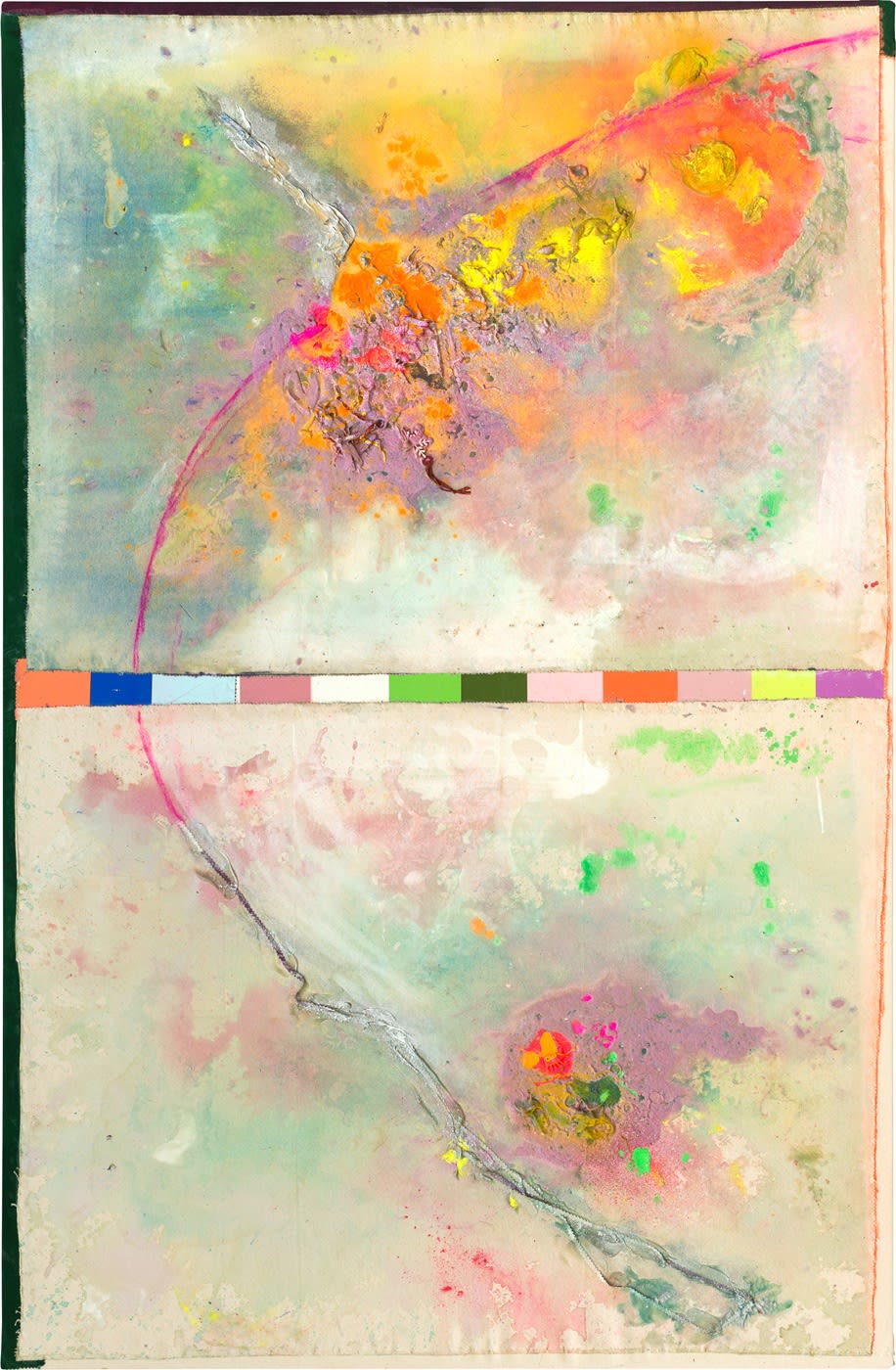 Frank Bowling, Iona Miriam's Christmas Visit To & From Brighton, 2017, Acrylic and mixed media on collaged canvas, 189 x 122.5 cm, 74 3/8 x 48 1/4 in