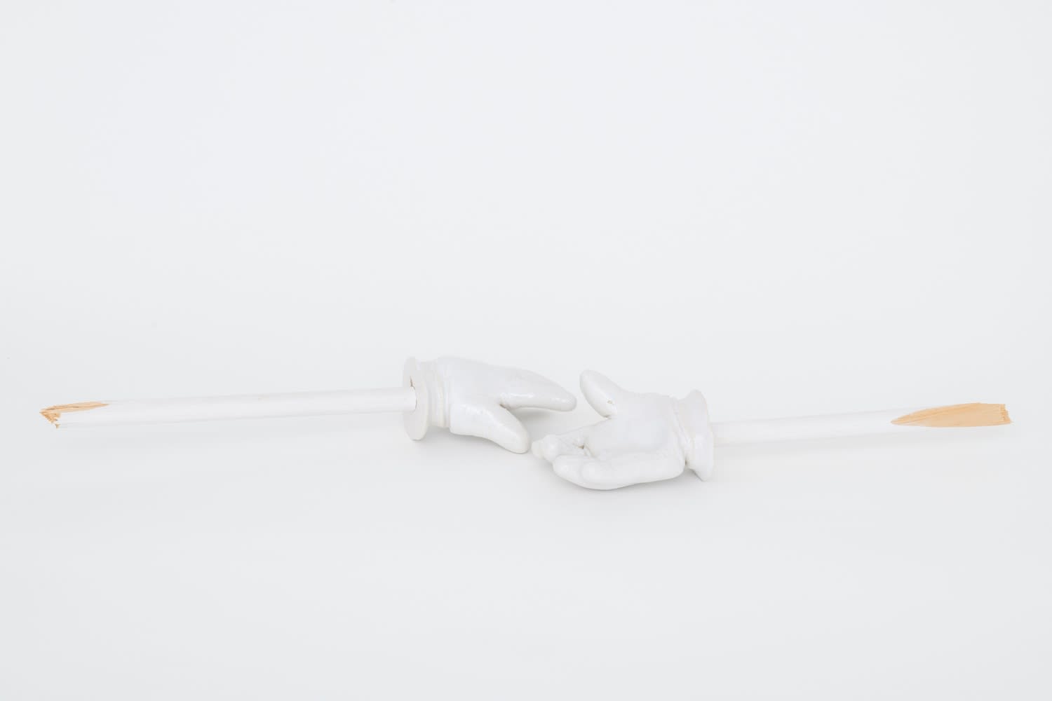 Richard Slee, Arms, 2016, Glazed ceramic with wood in two (2) parts, Part 1: 8 x 50 x 15.5 cm, 3 1/8 x 19 3/4 x 6 1/8 in, Part 2: 9 x 55 x 15.5 cm, 3 1/2 x 21 5/8 x 6 1/8 in