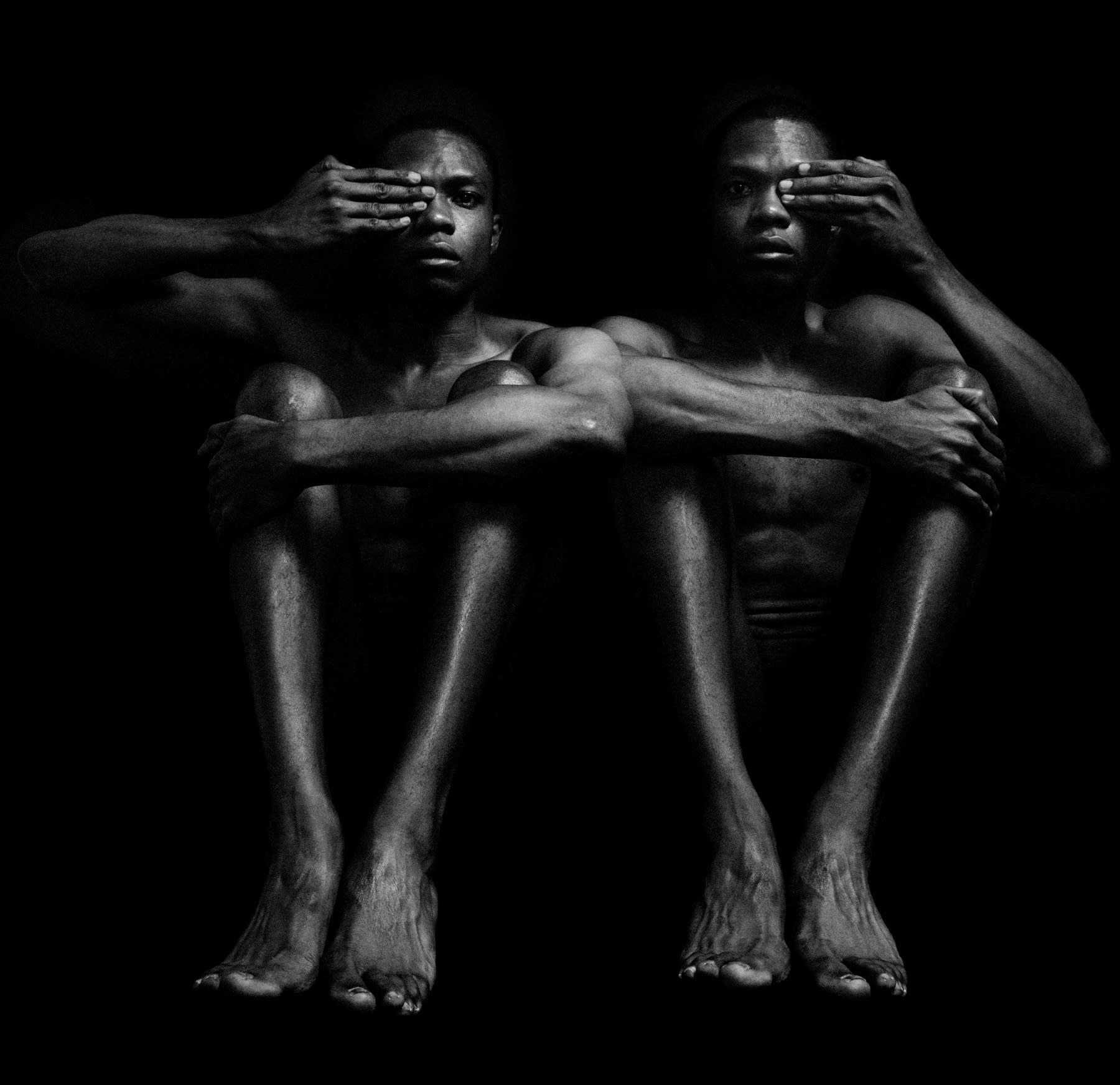 Rotimi Fani-Kayode, Half Opened Eyes Twins, 1989, Gelatin silver print, 25.1 x 25.2 cm, 9 7/8 x 9 15/16 in, Framed: 44.8 x 42.2 cm, 17 5/8 x 16 5/8 in