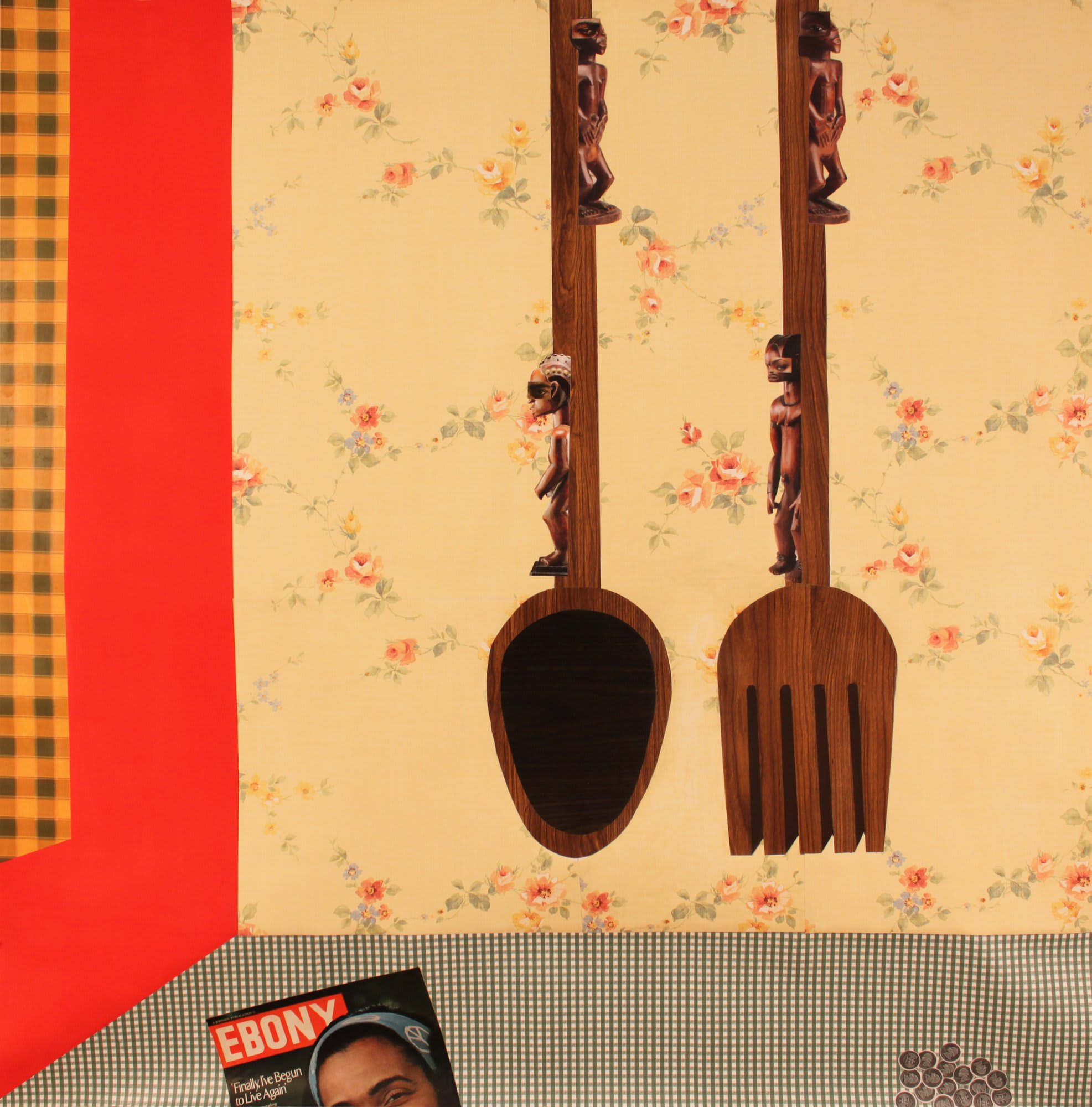 Derrick Adams, Still Life, 2013, mixed media collage on paper, framed: 137.5 x 138 x 5 cm, 54 1/8 x 54 3/8 x 2 in, Unframed Dimensions: 127 x 127 cm, 50 x 50 in