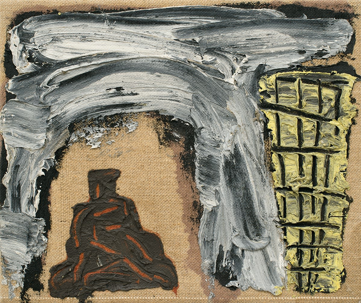 Basil Beattie, Ziggurat and Tower, 1991, oil on linen, 26.5 x 31.1 cm, 10 3/8 x 12 1/4 in