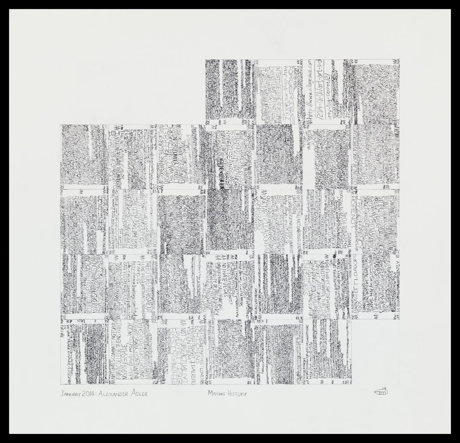 Martin Wilner, Making History: Case Histories, January 2014: Alexander Adler (verso), 2014, graphite on Bristol board 41.9 x 43.5 cm, 16 1/2 x 17 1/8 in