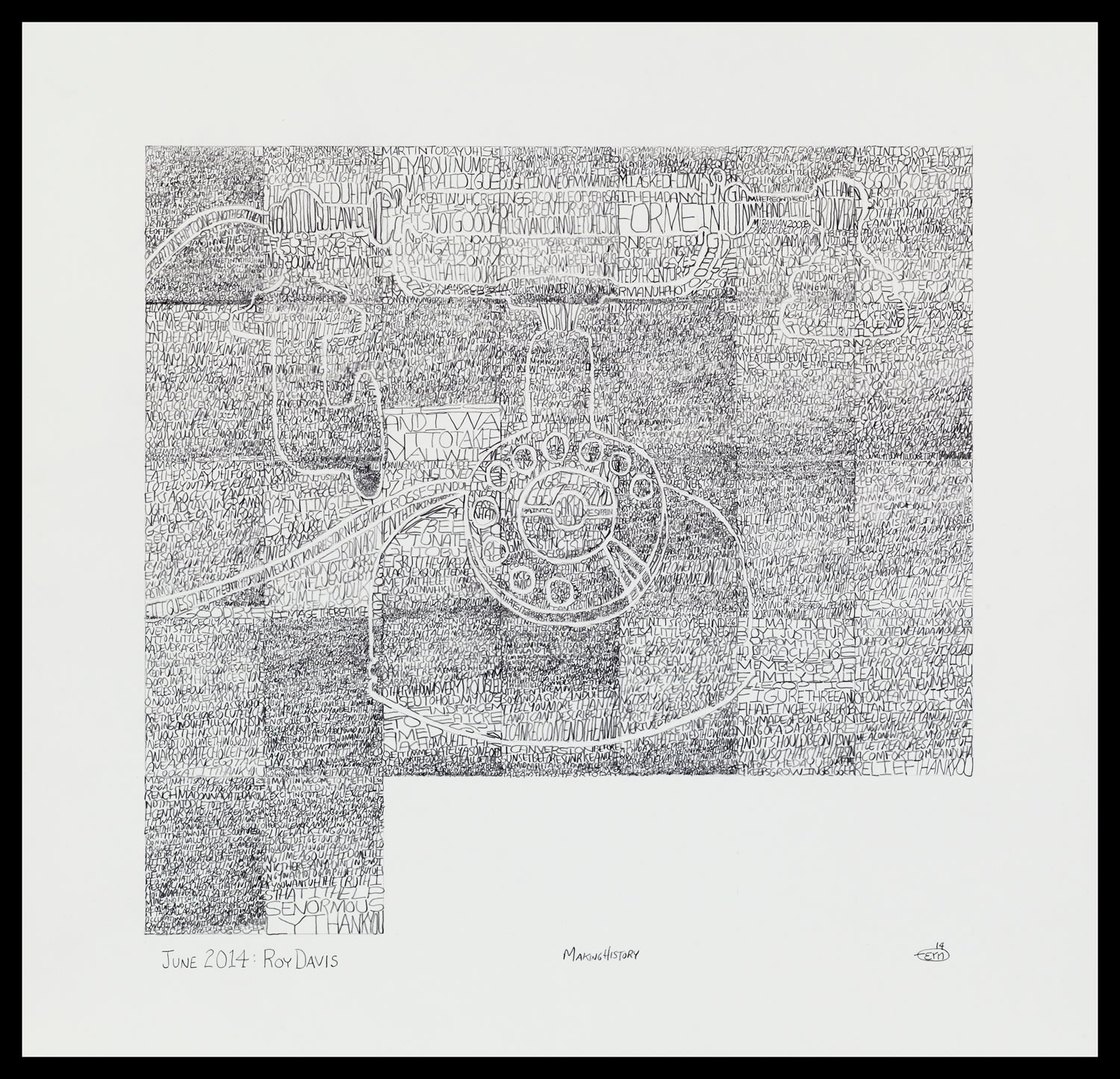 Martin Wilner, Making History: Case Histories, June 2014: Roy Davis (verso), 2014, graphite on Bristol Board, 41.9 x 43.5 cm, 16 1/2 x 17 1/8 in