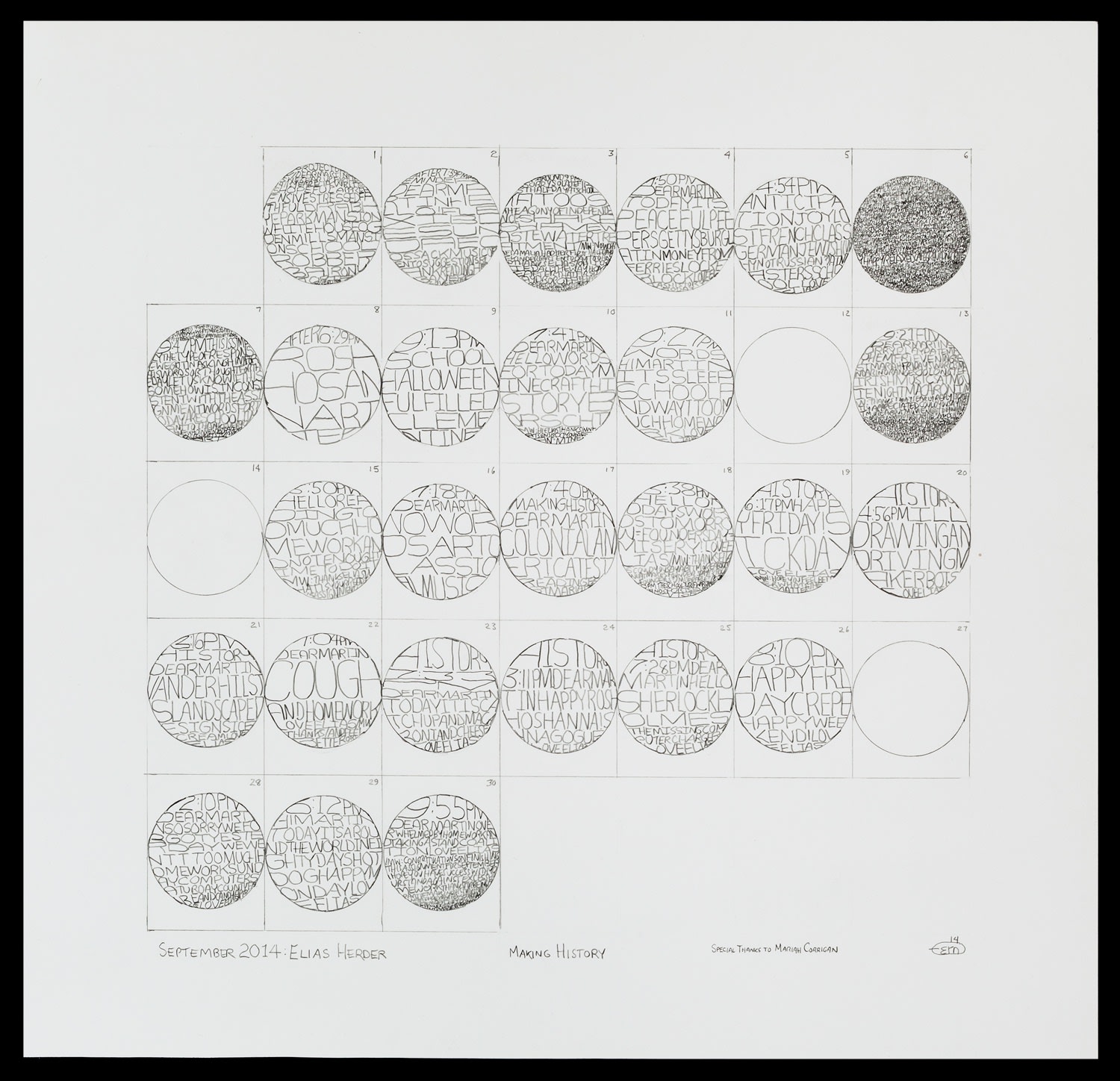 Martin Wilner, Making History: Case Histories, September 2014: Elias Herder (verso), 2014, Graphite on Bristol board, 41.9 x 43.5 cm, 16 1/2 x 17 1/8 in