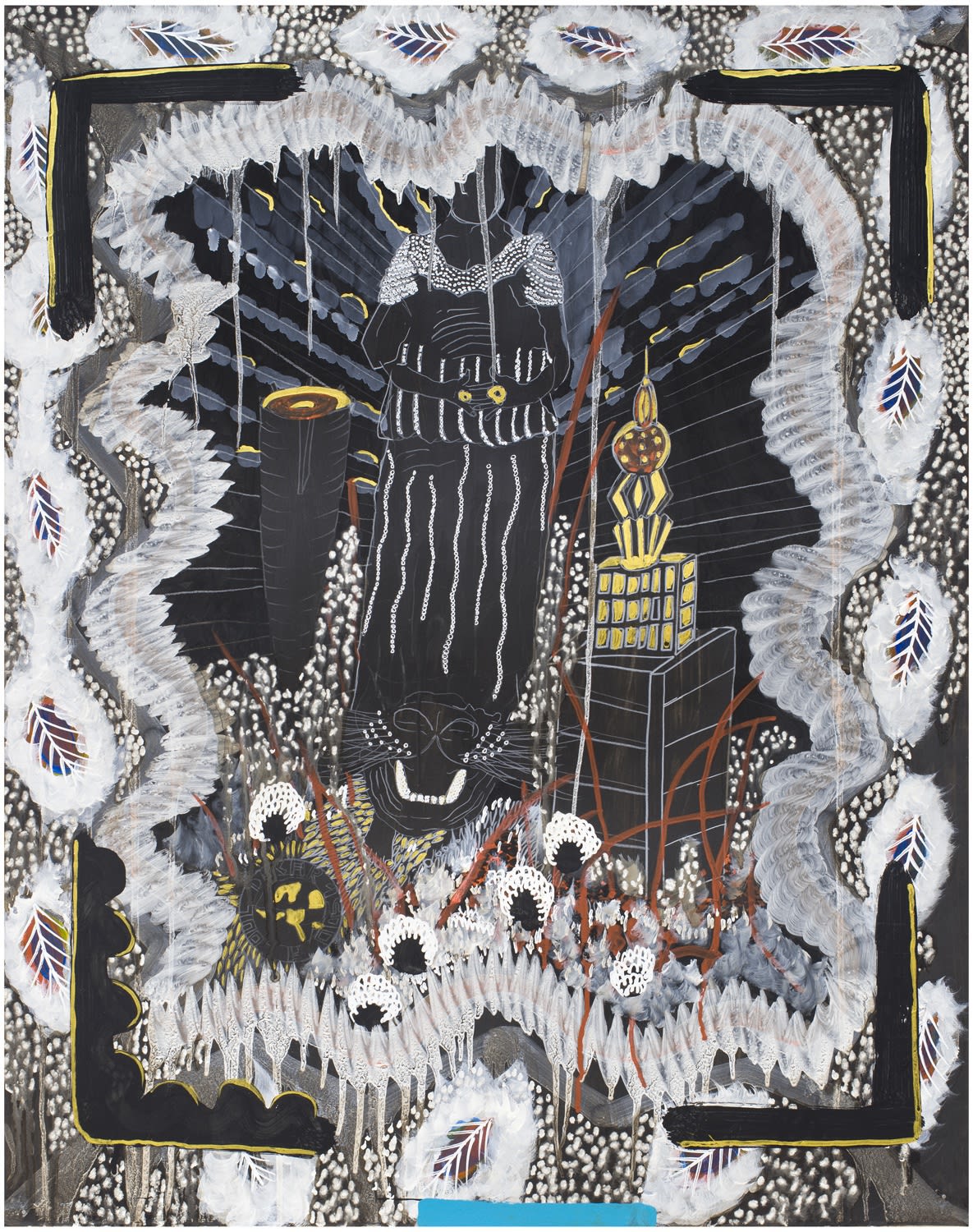 Omar Ba, Dans L'Urgence 1, 2014, oil, gouache, acrylic and pencil on card, Unframed: 79 x 62 cm, 31 1/8 x 24 3/8 in, Framed: 84.1 x 67 cm, 33 1/8 x 26 3/8 in