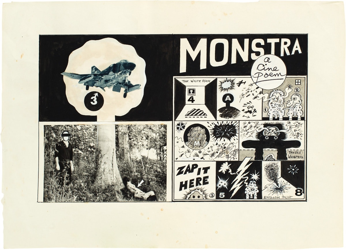 Jeff Keen, Monstra Collage 2, 1969, Photo collage and ink drawing, Framed: 35 x 47 cm, 13 3/4 x 18 1/2 in