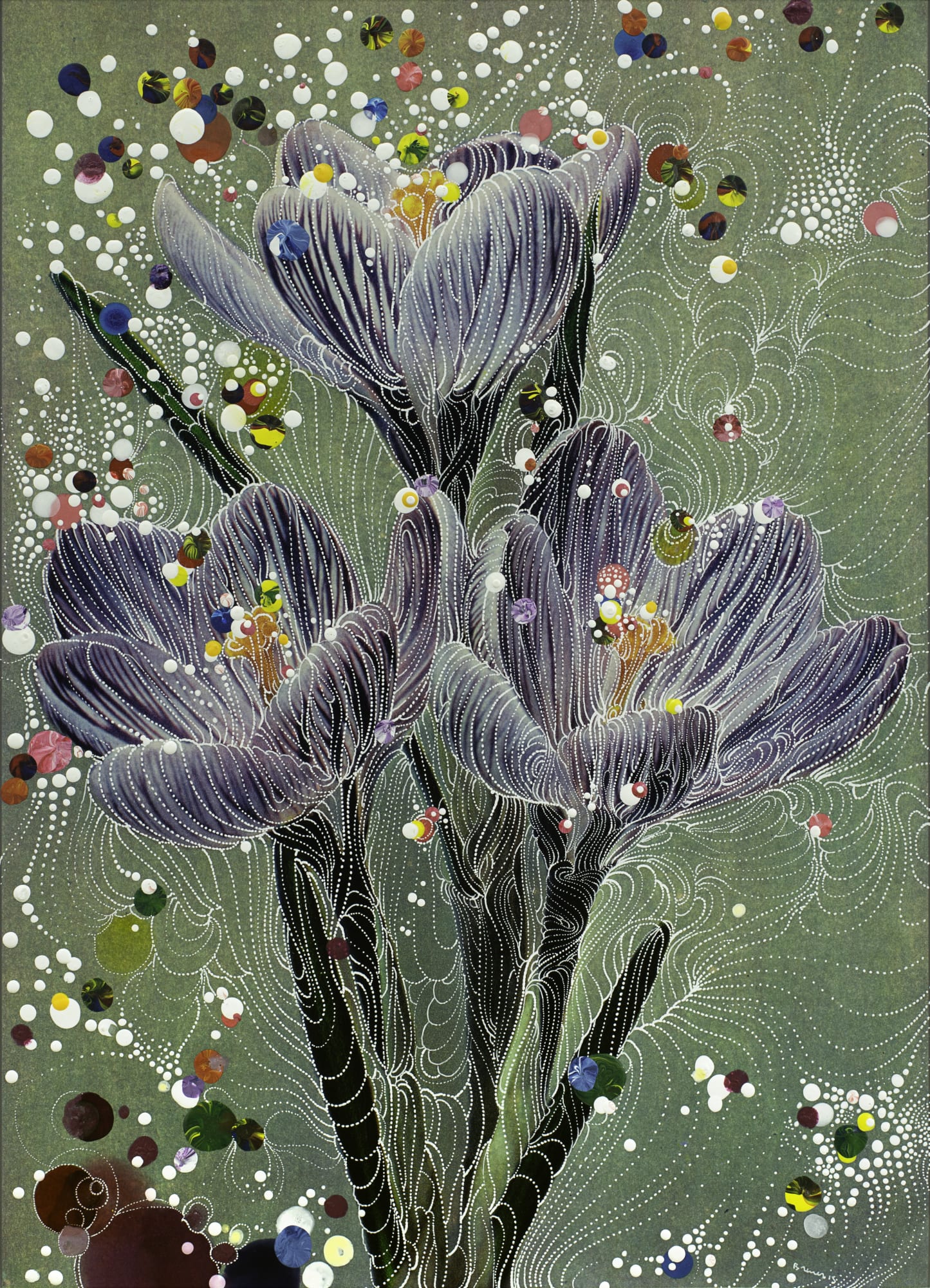 Sebastiaan Bremer, Crocussen Striped Beauties, 2015, Unique hand-painted chromogenic print with mixed media, 38.5 x 28 cm, 15 1/8 x 11 1/8 in