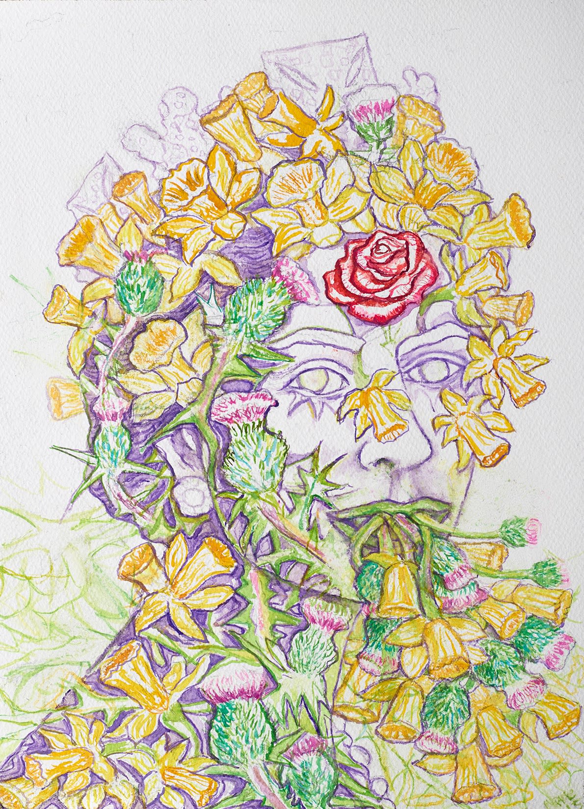 Hew Locke, Floral Queen 2015, Watercolour On Paper, 39.75 X 31 cm