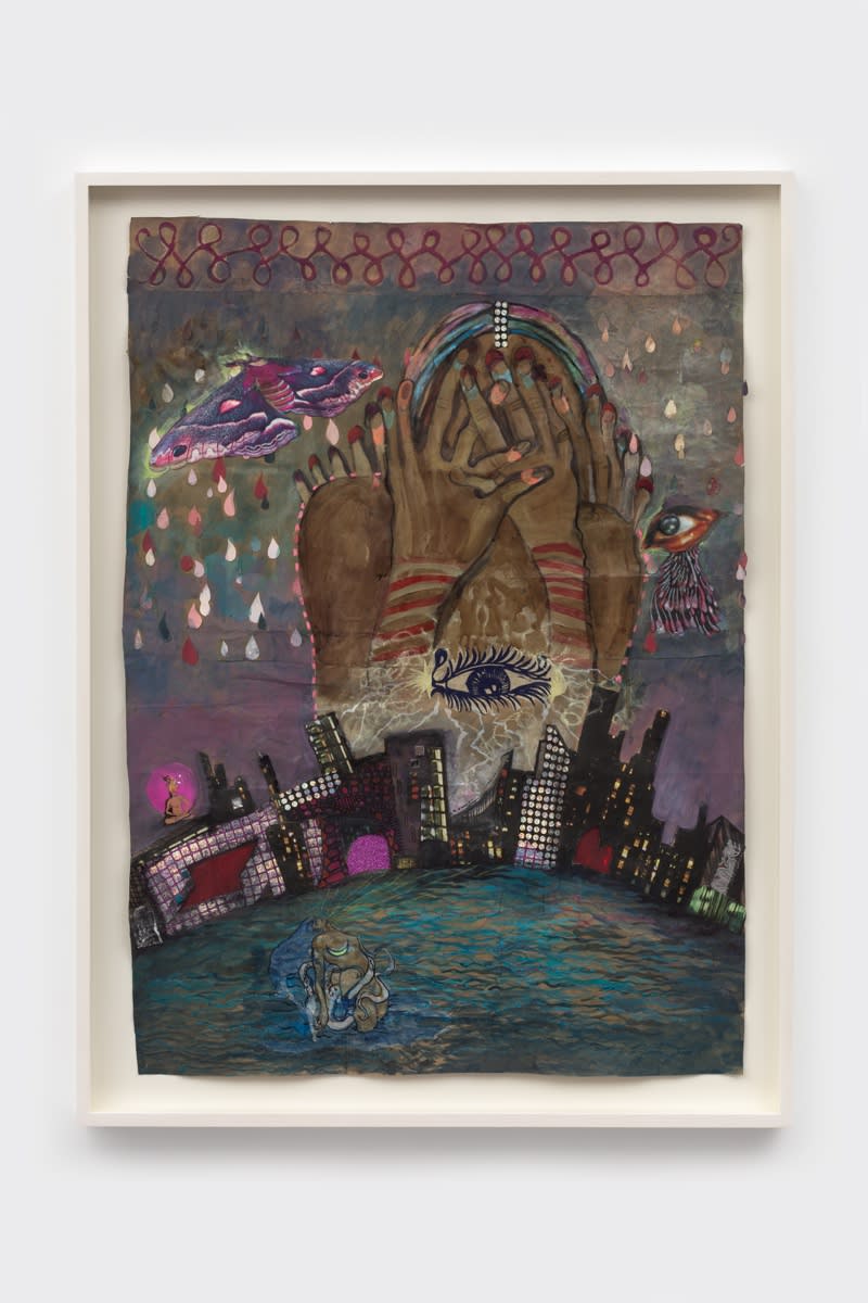 Chitra Ganesh infinity sky, 2021 Watercolor and collage on paper 88.9 x 64.1 cm 35 x 25 1/4 in Framed: 99.1 x 74 cm 39 x 29 1/8 in