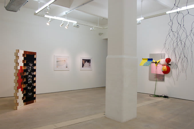 Installation view of Beth Campbell, Laura Letinsky, Laura Oldfield Ford, Courtney Smith, Jessica Stockholder, and Amy Yoes at Hales London