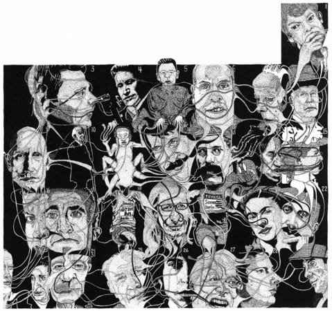 Martin Wilner, Making History: August 2009, 2009, Ink on Bristol board, 32.5 x 34.5 cm, 12.81 x 13.59 in