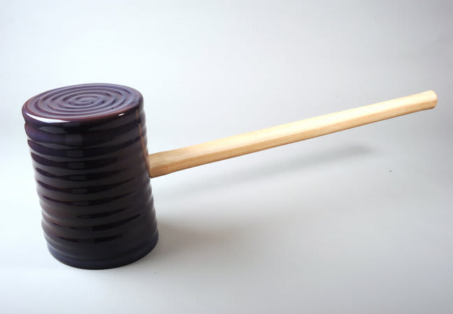 Richard Slee, Block Hammer, 2010, Glazed ceramic with wood hammer handle, 28 x 93 x 20 cm, 11 1/8 x 36 5/8 x 7 7/8 in