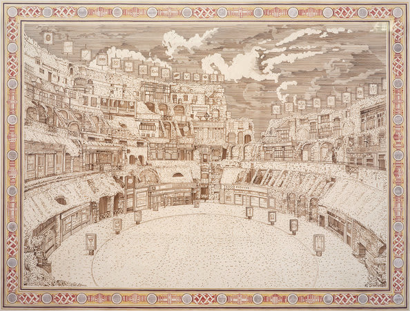 Adam Dant, Bread and Circuses, 2010, ink and photographs on paper, 256.5 x 200.5 cm, 101.06 x 79 in