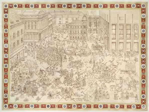 Adam Dant, The Fight Between Temperance and Liquor, 2010, Ink and tempera on paper, 256.5 x 200.5 cm, 101.06 x 79 in