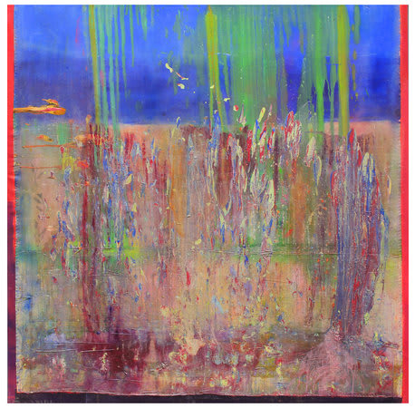 Frank Bowling, For Miles and Susan, 2011, Oil and acrylic on collaged canvas, 185.4 x 188 cm, 73 x 74 in