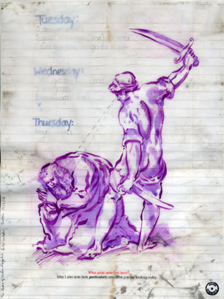 David Godbold, The Power of Endo-Diegetic Focalisation, 2007 Ink, pencil and computer printout on tracing paper over found paper 50.5 x 41.5 cm, 19.9 x 16.35 in