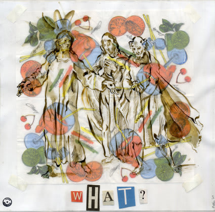 David Godbold, What?, 2007, Ink and pasted paper on tracing paper over found paper, 50 x 51.5 cm, 19.7 x 20.29 in