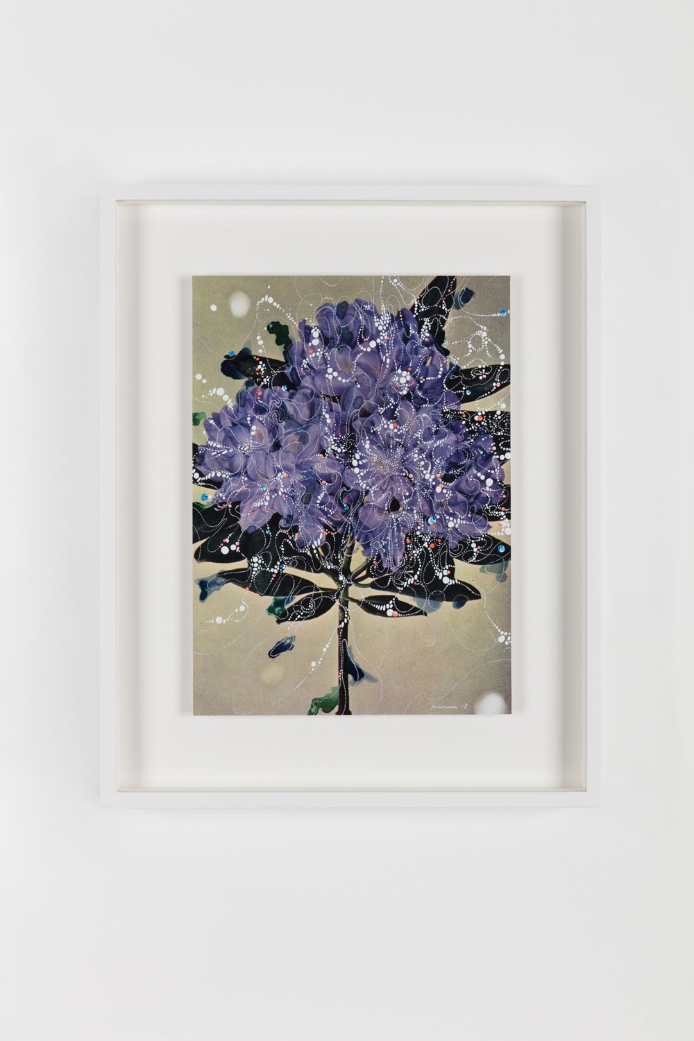 Sebastiaan Bremer, Rhododendron Catawbiense Boursault Sophie, 2018, Archival inkjet pigment print on resin coated paper with hand additions in acrylic, photo retouch dye, and pigment pen, 27.9 x 20.3 cm, 11 x 8 in, Framed: 38.6 x 31.1 x 3.7 cm, 15 1/4 x 1