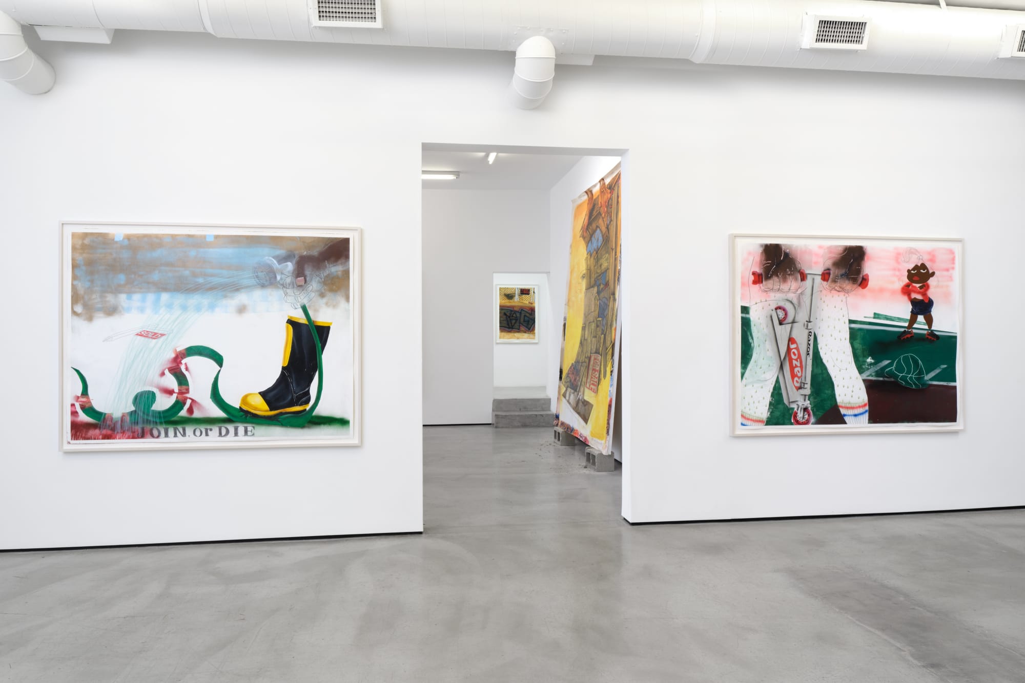 Installation view of Pat Phillips: Strange Suburb at M+B, 2023