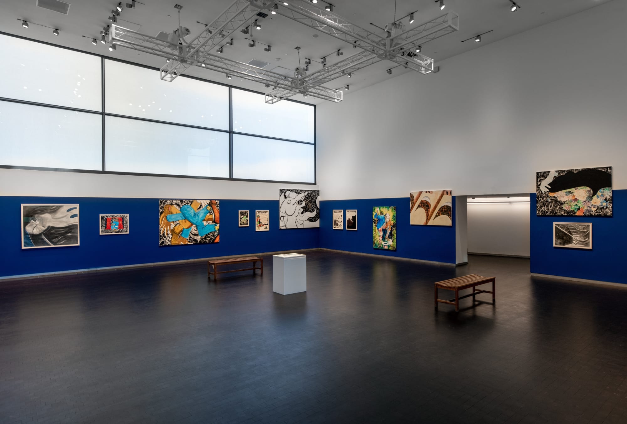 Installation view of Mark Thomas Gibson: HERE YE, HEAR YE!!! at the Hurley Gallery, Lewis Arts Complex at Princeton University, November 2022.