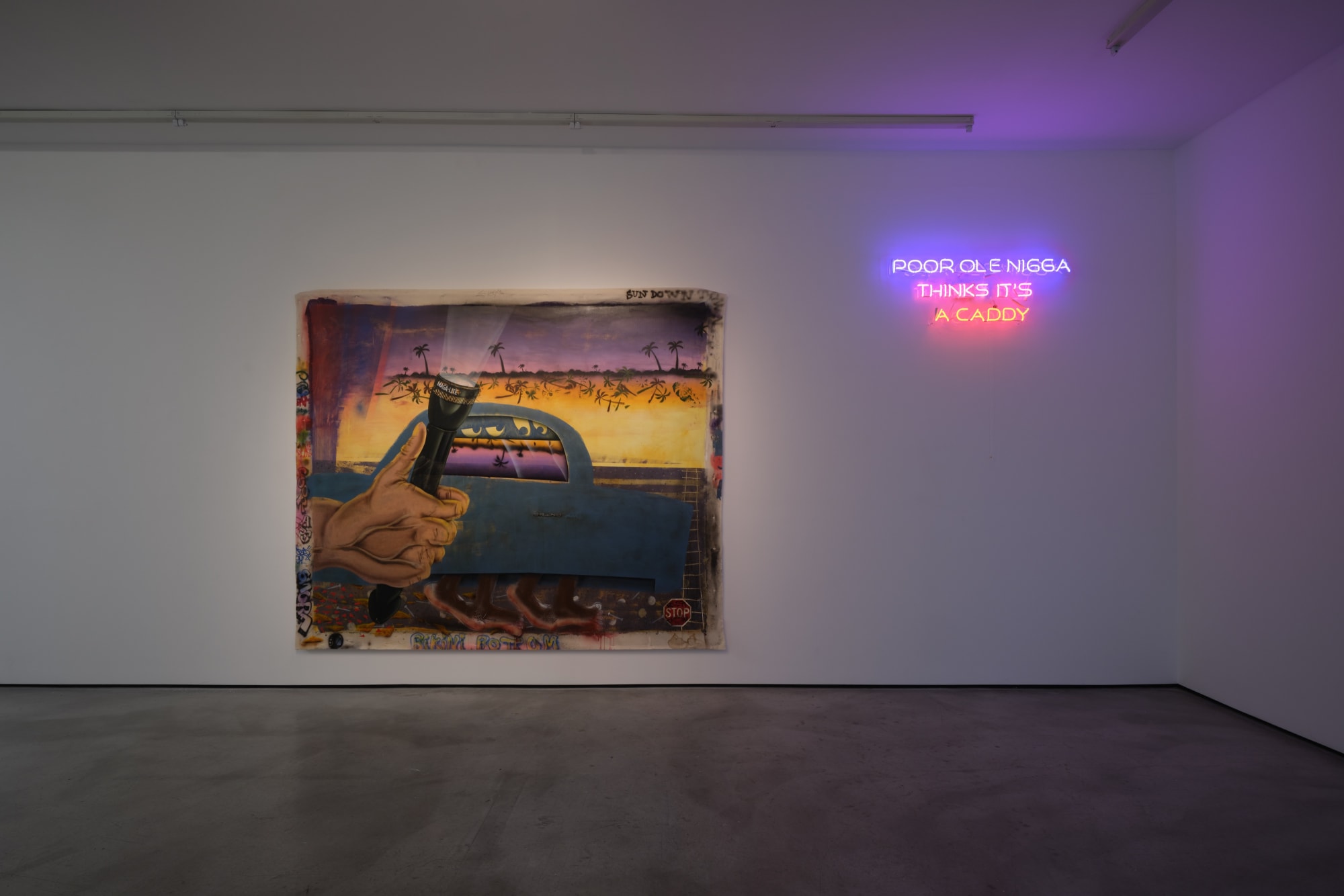 Installation view of Pat Phillips: Strange Suburb at M+B, 2023