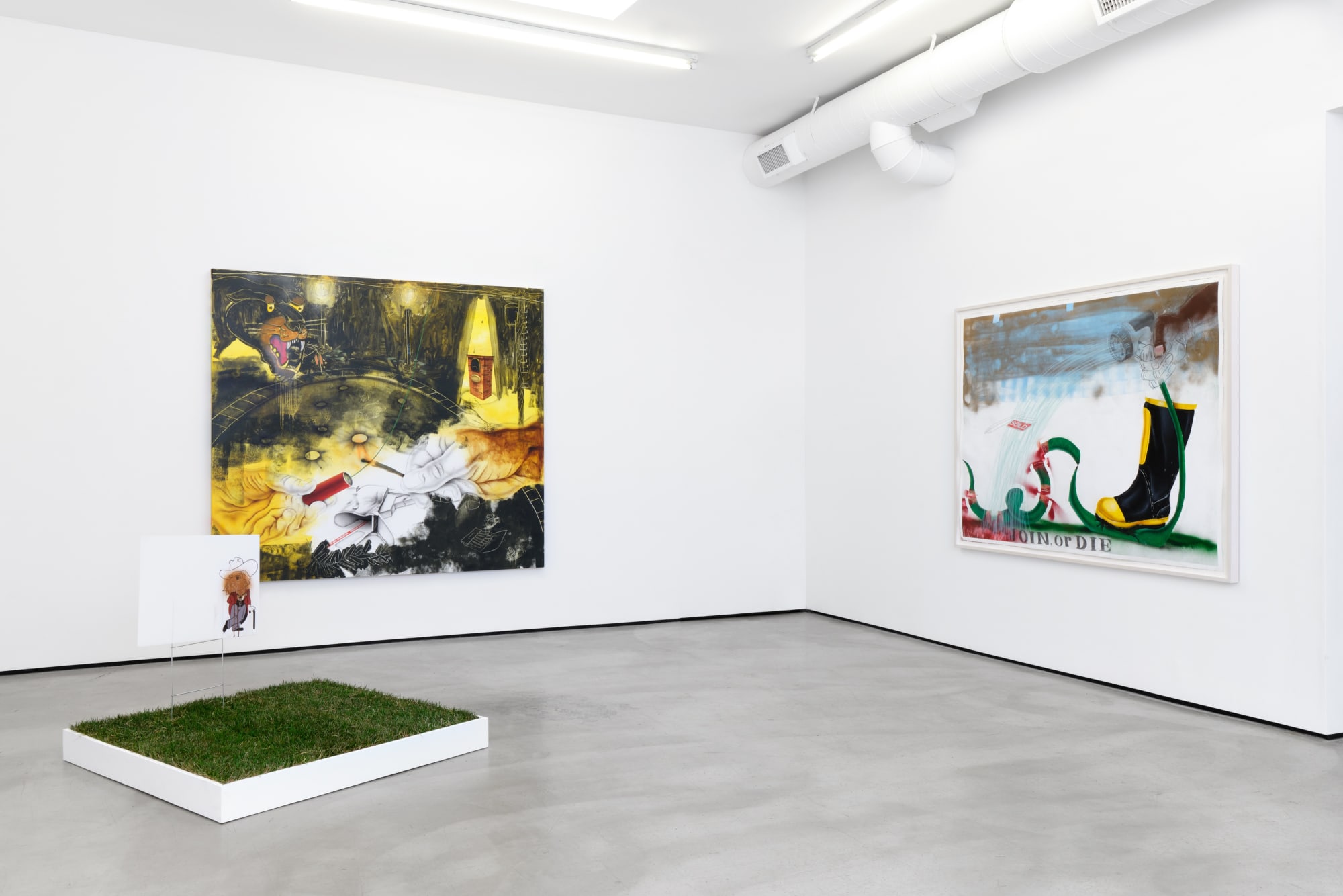 Installation view of Pat Phillips: Strange Suburb at M+B, 2023
