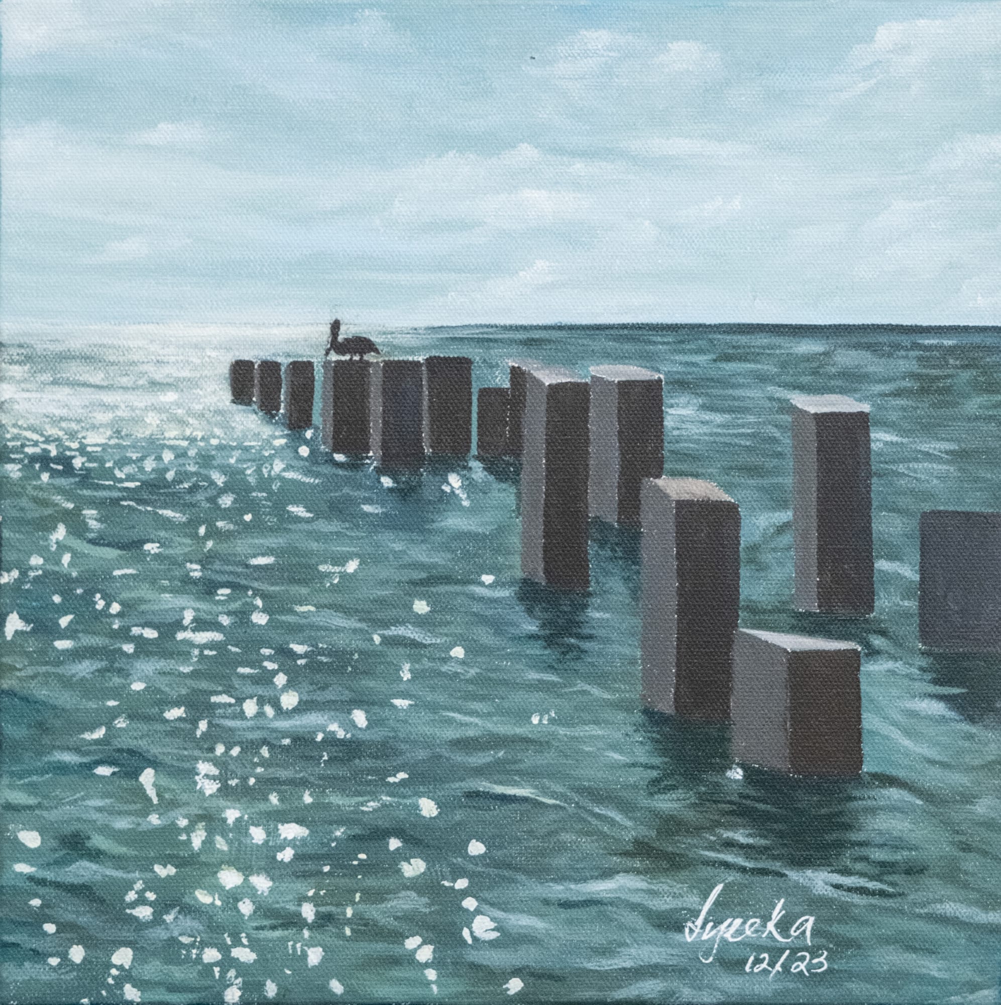 Title: &ldquo;Treasure Beach&rdquo;. Size: 12&rsquo;&rsquo; x 12&rsquo;&rsquo;. Medium: Acrylic on canvas. Year: 2024