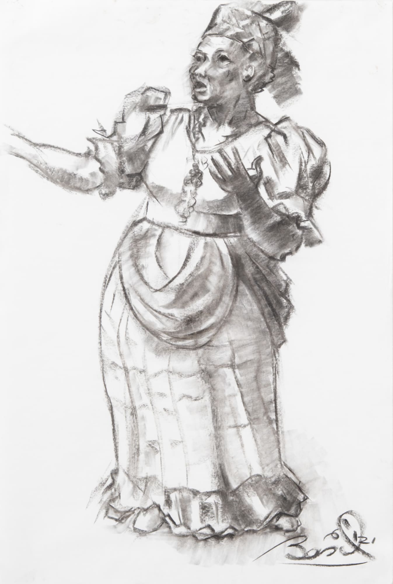 Ms. Lou 2021 Charcoal on paper 22x 30 in