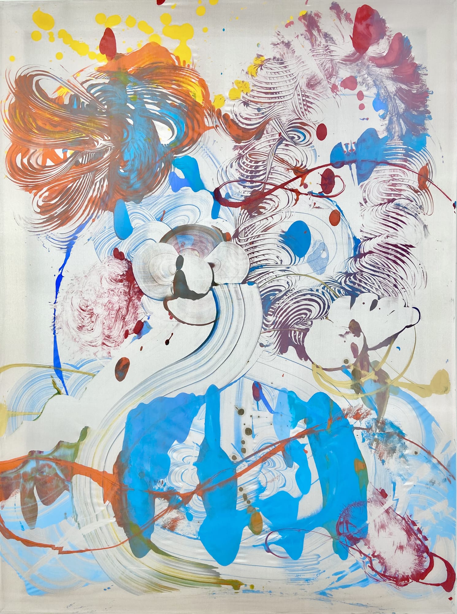 Catherine Howe, Silk Monotype (Orange Violet Bouquet), 2022, 48" x 36" inches (courtesy of Winston Wachter Fine Arts)