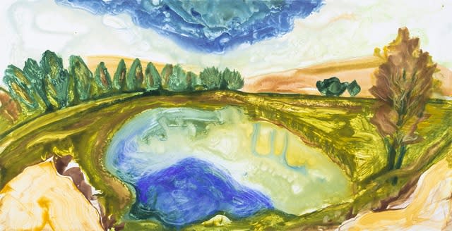 Deborah Freedman, Still Waters 4, watercolor monotype, 2022, 18" x 35" paper size 27"x 41"