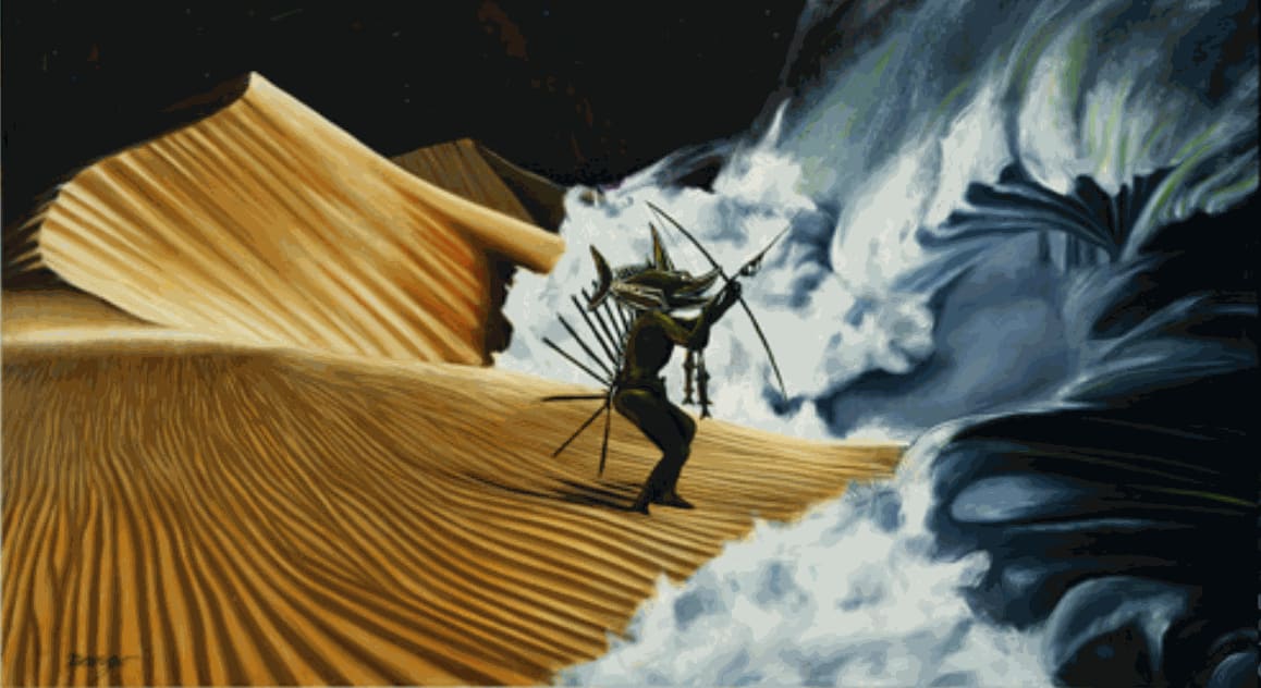 ROBERT MANGO Beckoning Defiance 46" x 84" inches oil on canvas 1994