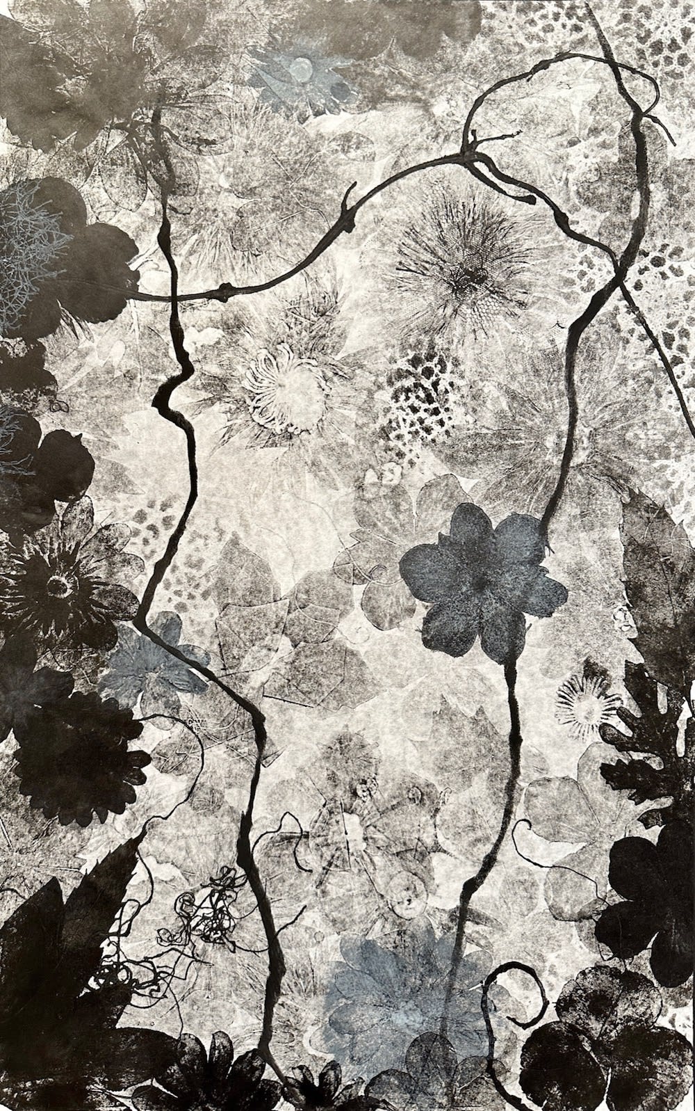 Judy Haberl Dusk #10, Akua ink with watercolor and acrylic inks on mixed fiber rice/mulberry paper 24" x15", 2022